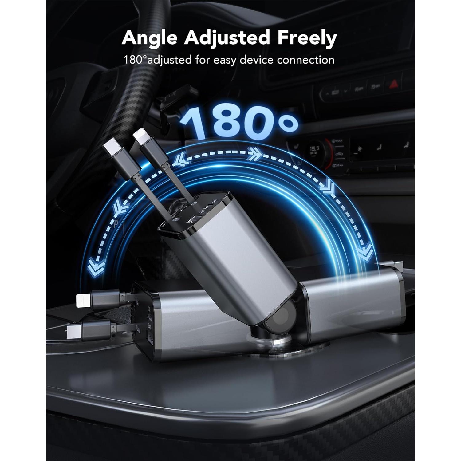 Cargador de coche retráctil 69W CSODINCE 4 en 1 USB C/A