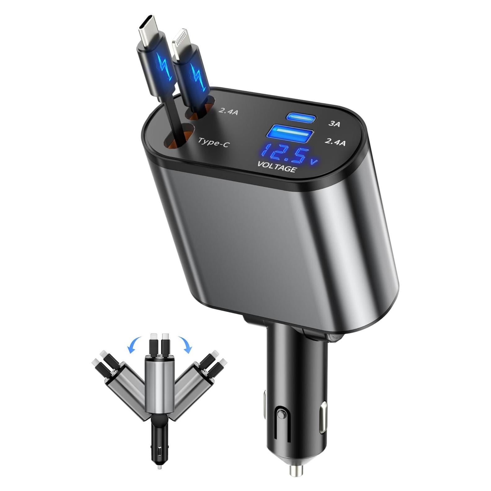 Cargador de Coche 4 en 1 USB-C y USB-A Henan C1 Rápido