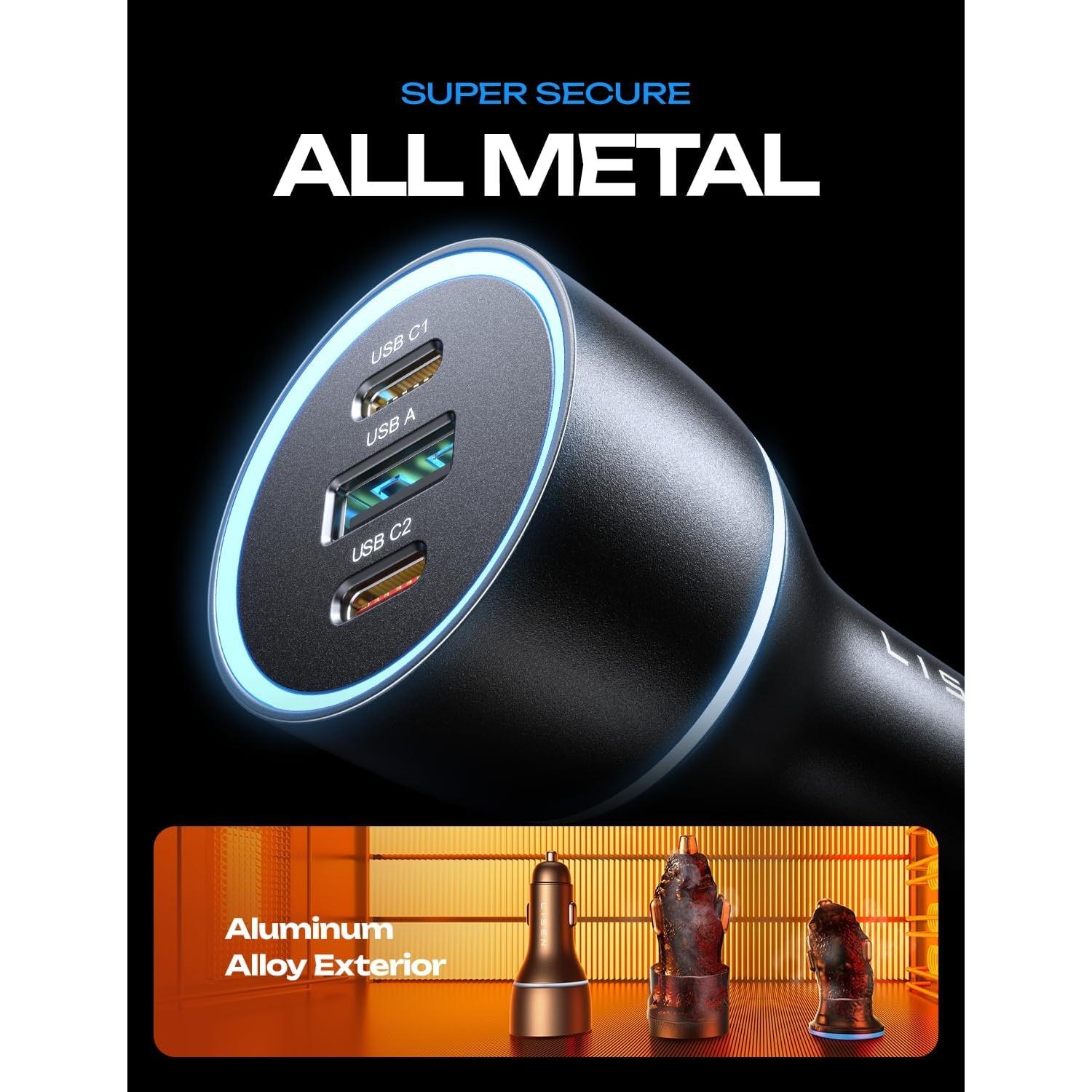 Cargador de coche LISEN 170W USB-C carga rápida para iPhone 16