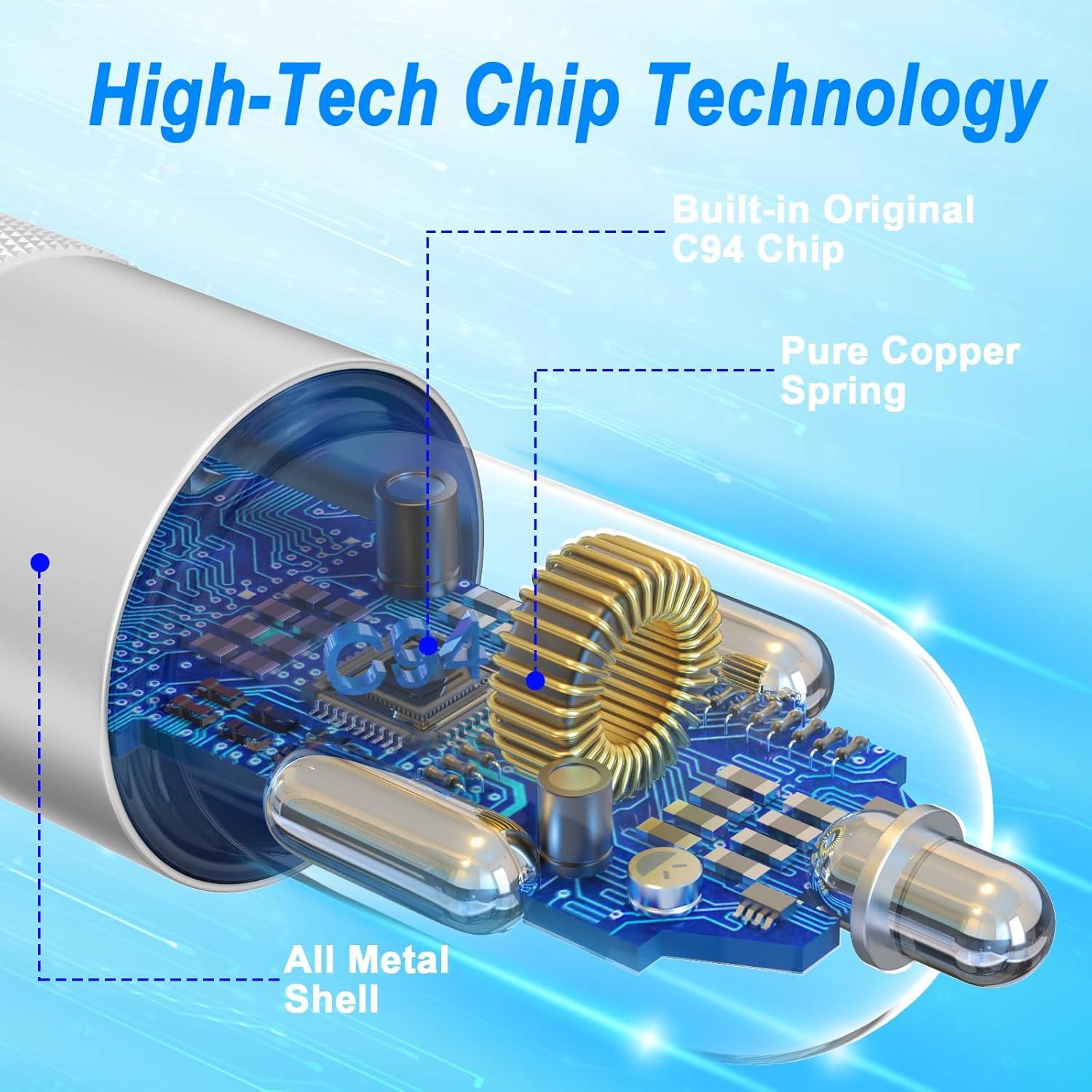 Cargador de coche SNGOAM 60W USB-C rápido con cables para iPhone