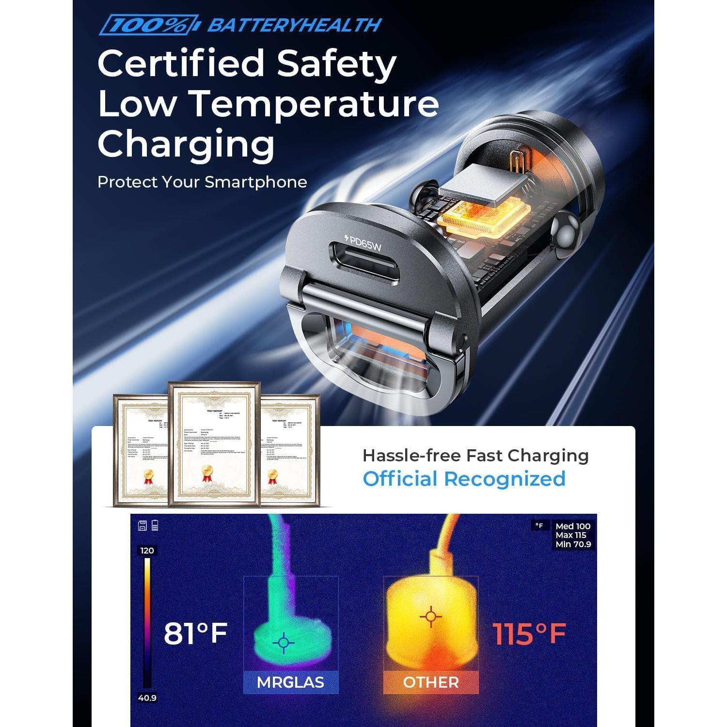 Cargador de Coche USB C MRGLAS 125W PD65W QC60W Doble Puerto