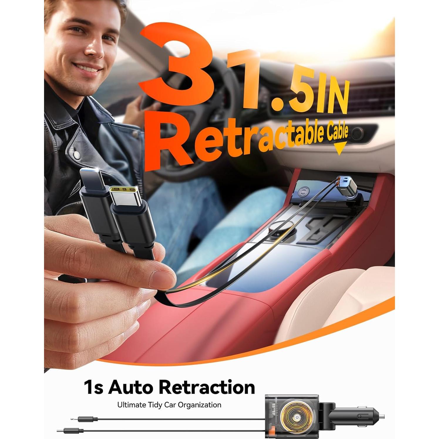 Cargador de Coche Retráctil JOYROOM 84W USB-C iPhone 16