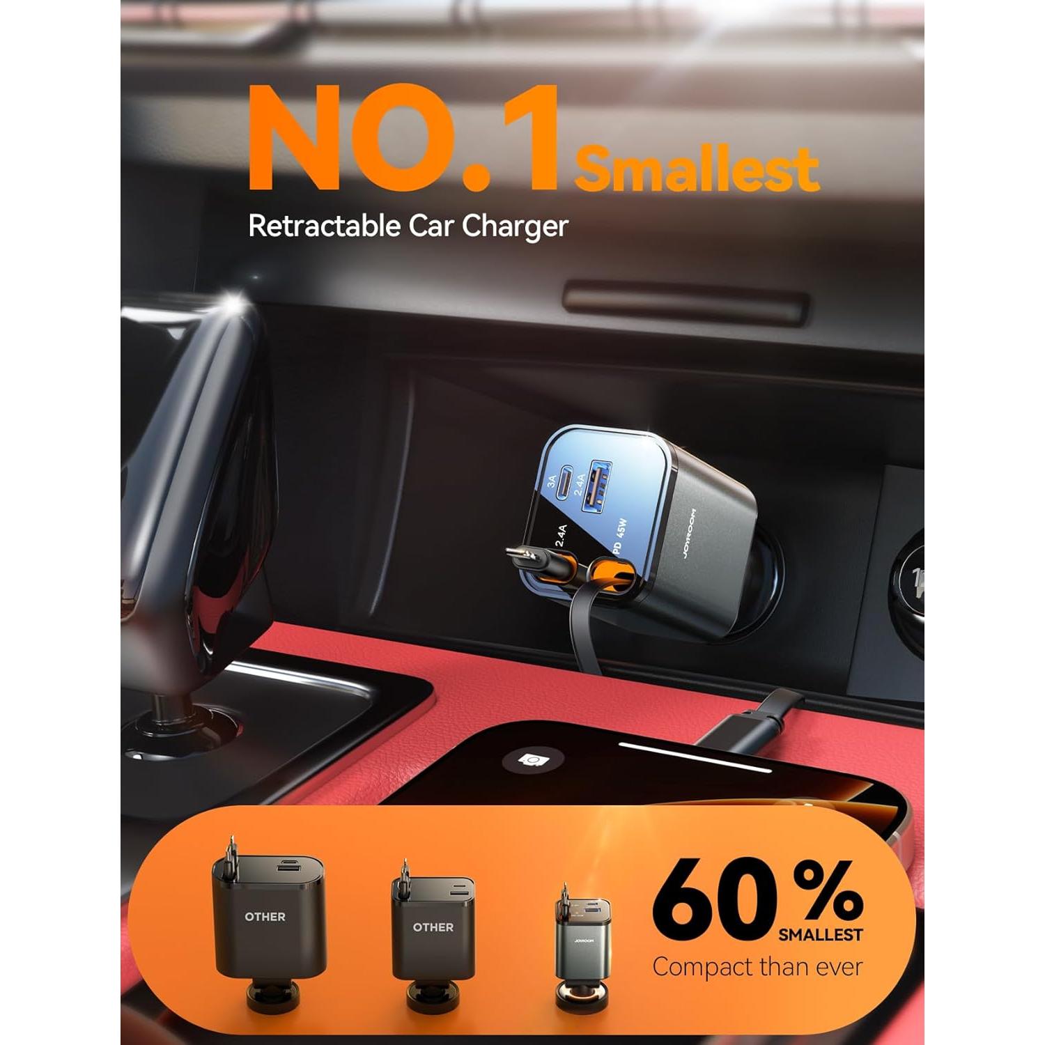 Cargador de Coche Retráctil JOYROOM 84W USB-C iPhone 16