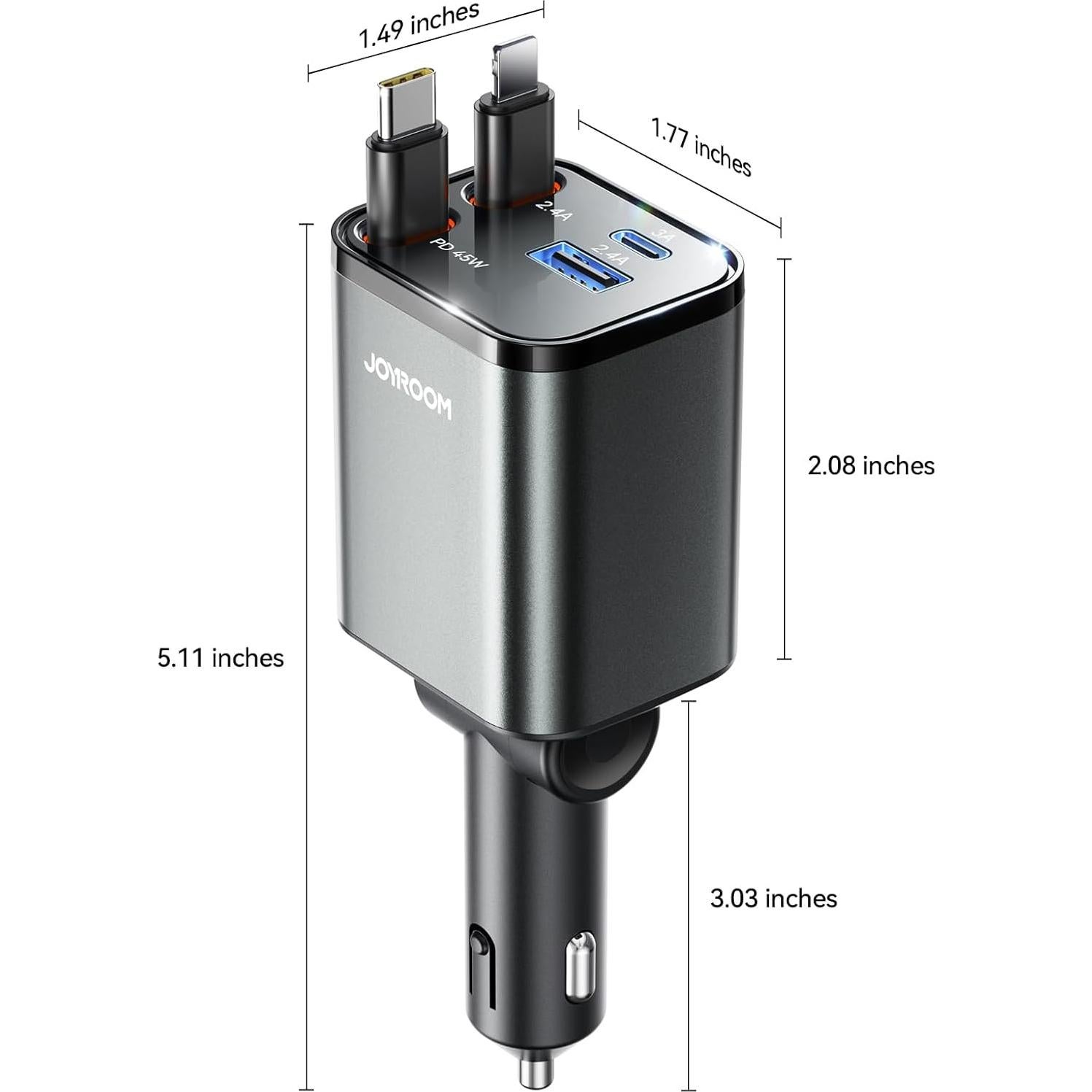 Cargador de Coche Retráctil JOYROOM 84W USB-C iPhone 16