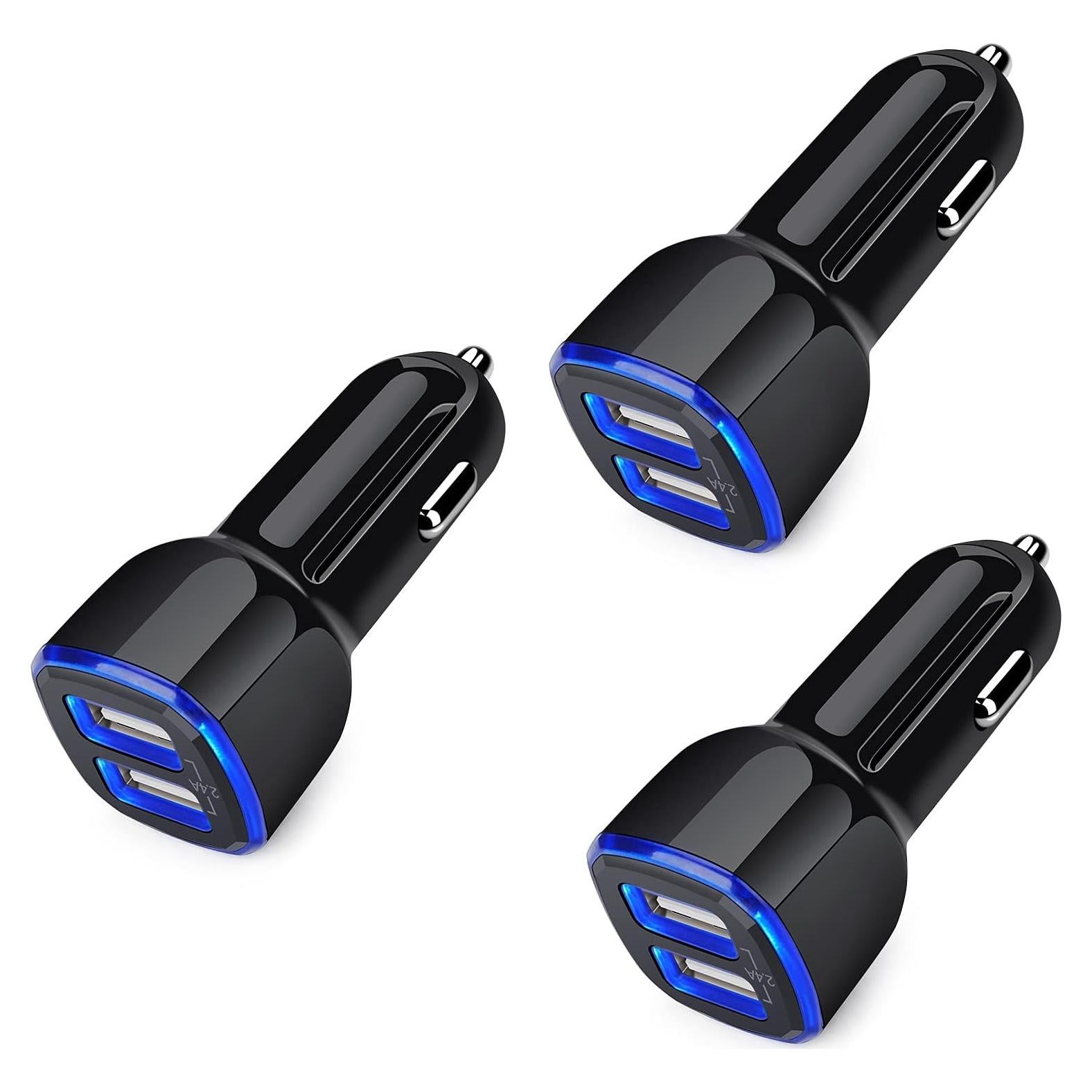 Cargador de Coche USB Rápido 3 Pack AndHot 2.4A Doble Puerto
