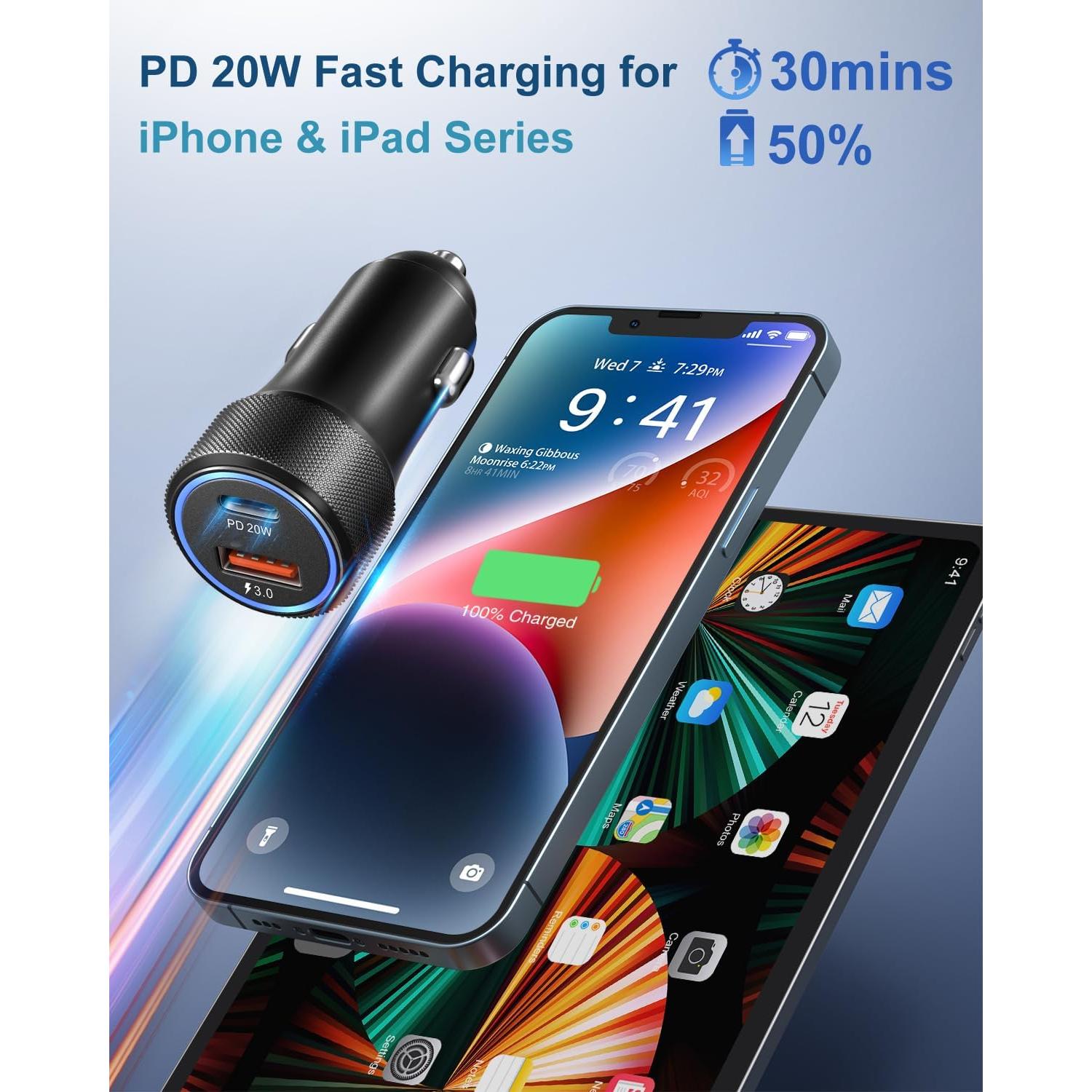 Cargador de coche USB OKRAY 36W Dual PD3.0 QC3.0 Negro