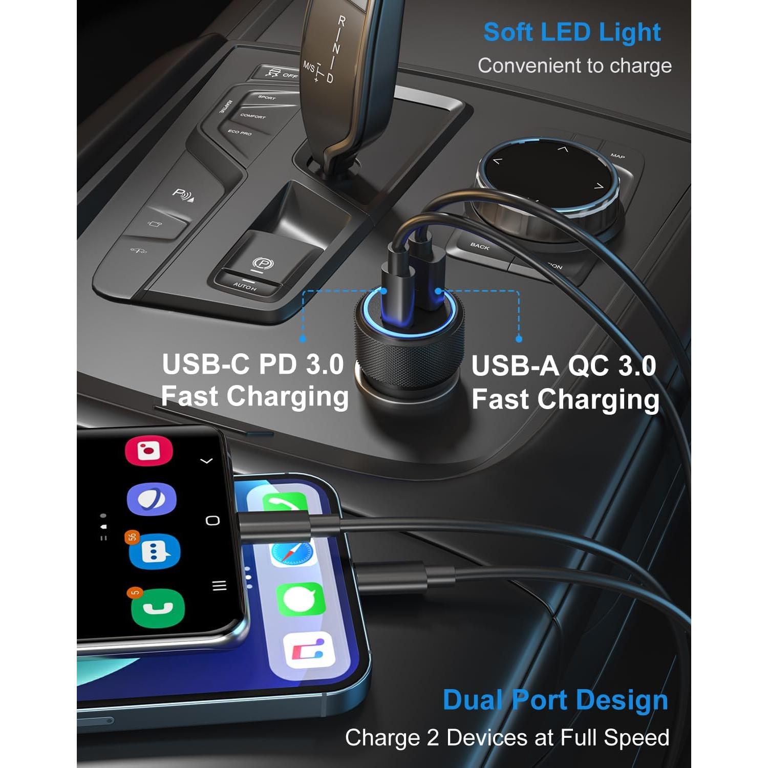 Cargador de coche USB OKRAY 36W Dual PD3.0 QC3.0 Negro