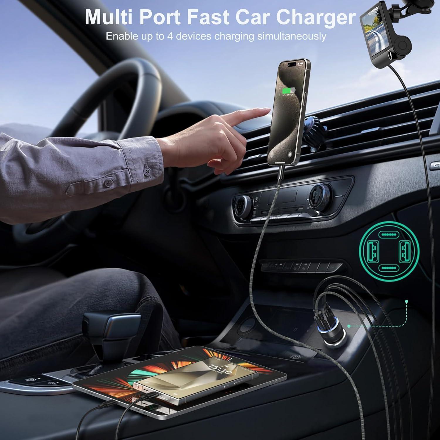 Cargador de coche USB C 4 Puertos 65W Bangfun Negro