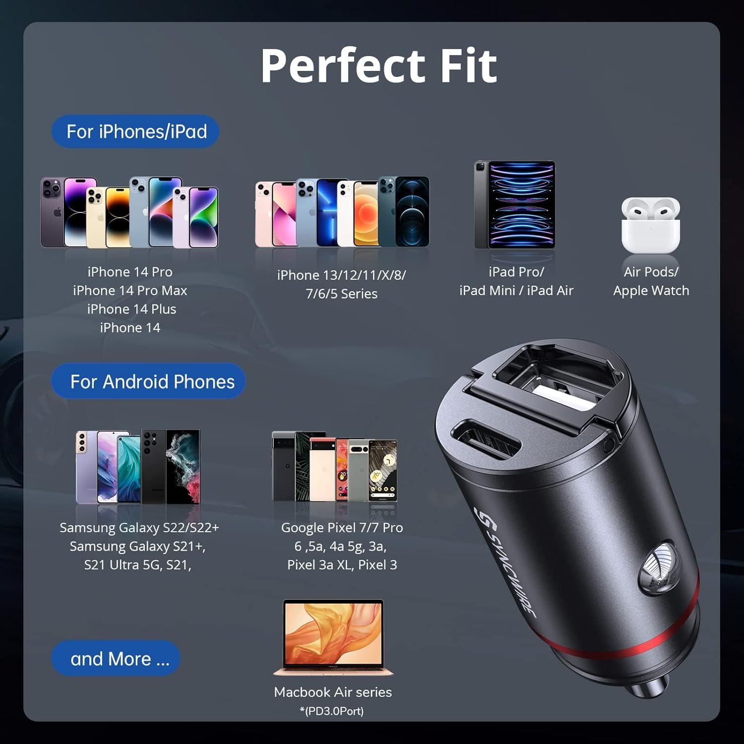 Cargador de Coche USB C Syncwire 60W Carga Rápida 30W PD QC