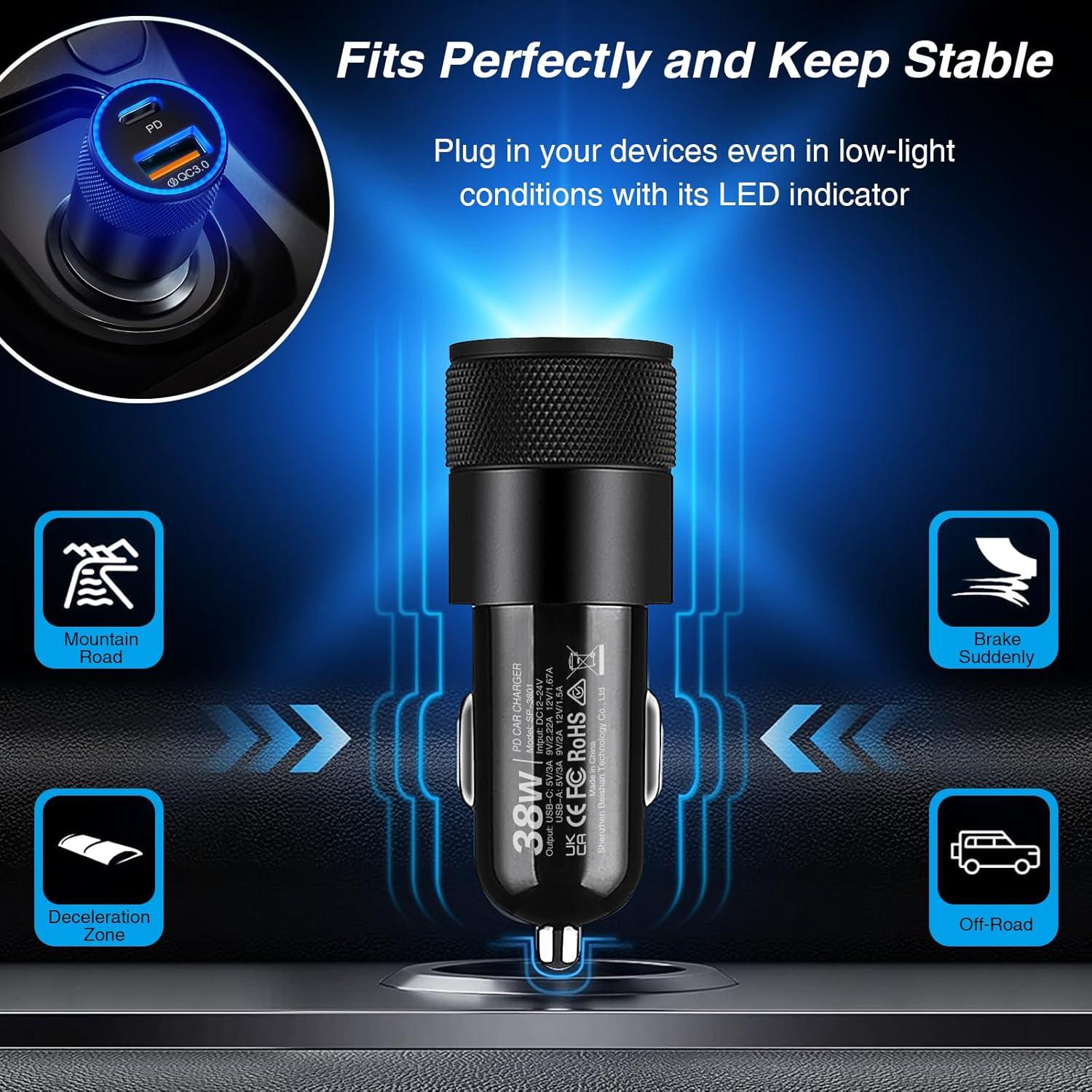 Cargador de coche USB C y A 38W 2 paquetes Shenzhen Beishan