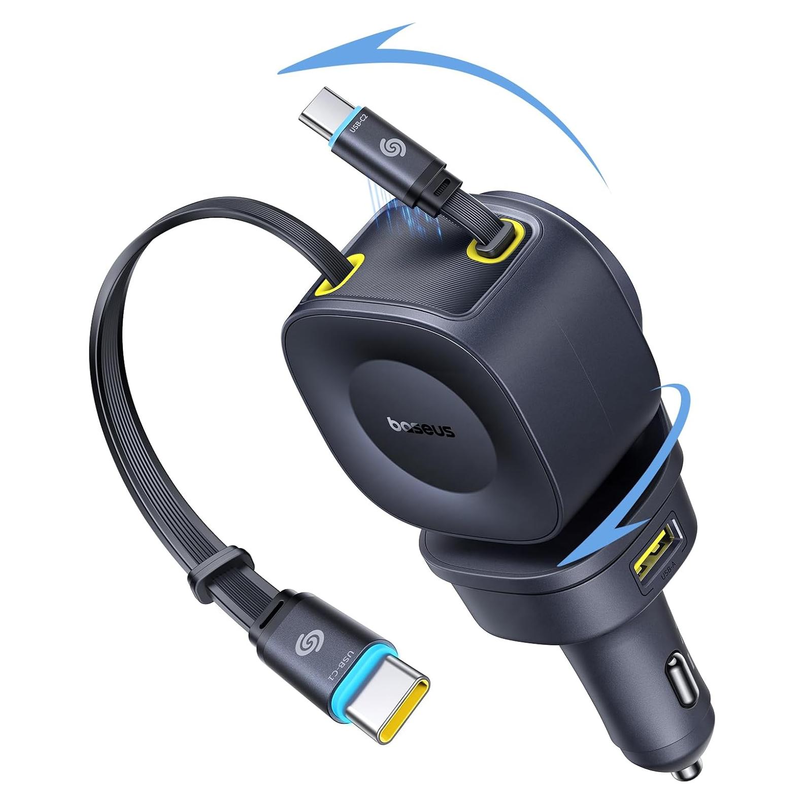 Cargador de Coche Baseus 163W Retráctil USB-C Carga Rápida