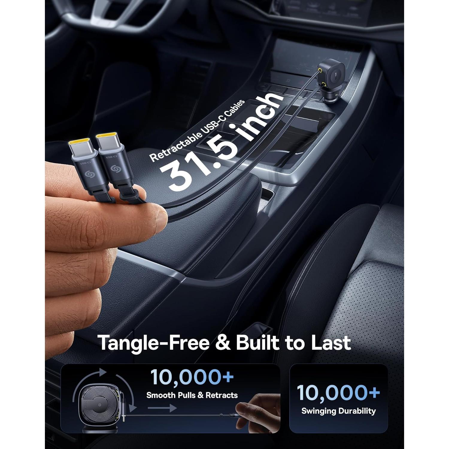 Cargador de Coche Baseus 163W Retráctil USB-C Carga Rápida