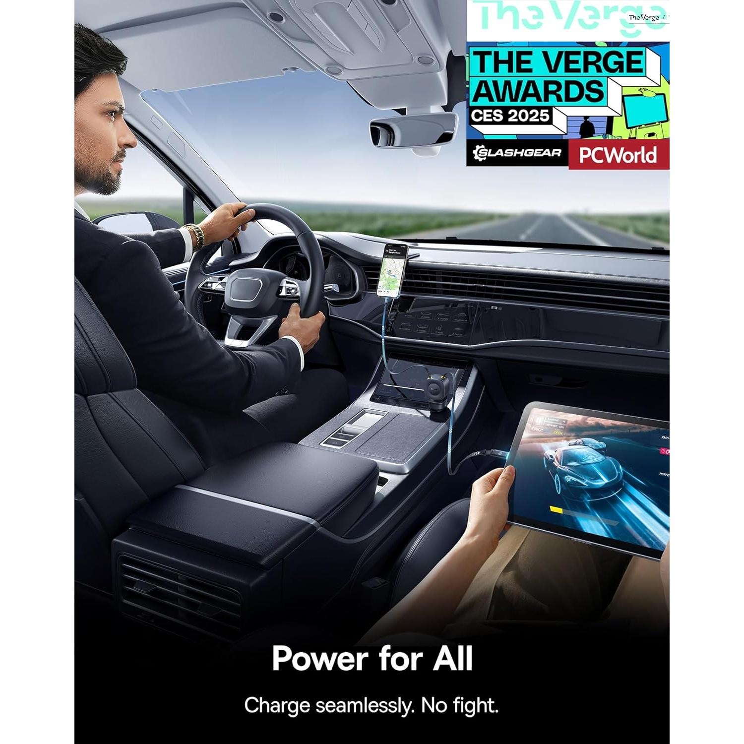 Cargador de Coche Baseus 163W Retráctil USB-C Carga Rápida