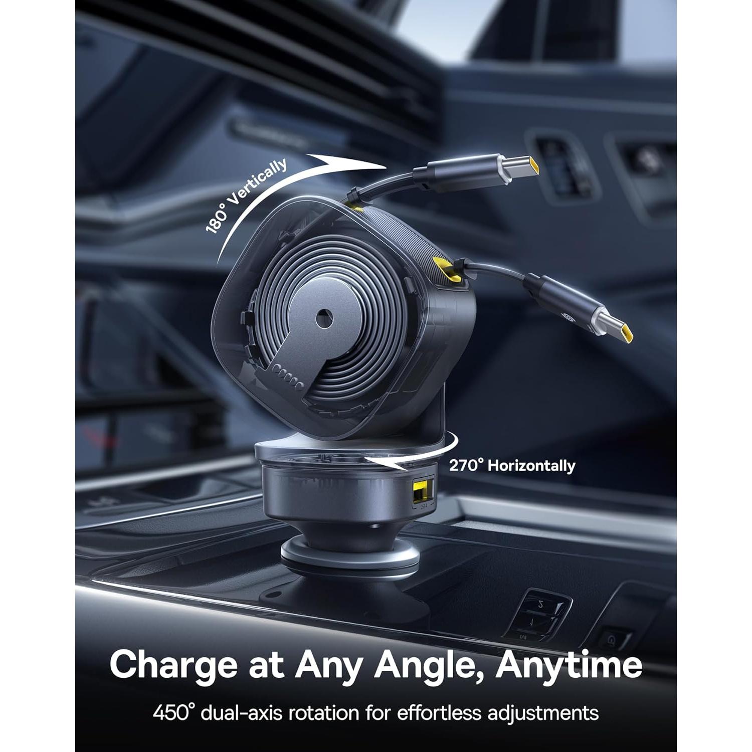 Cargador de Coche Baseus 163W Retráctil USB-C Carga Rápida