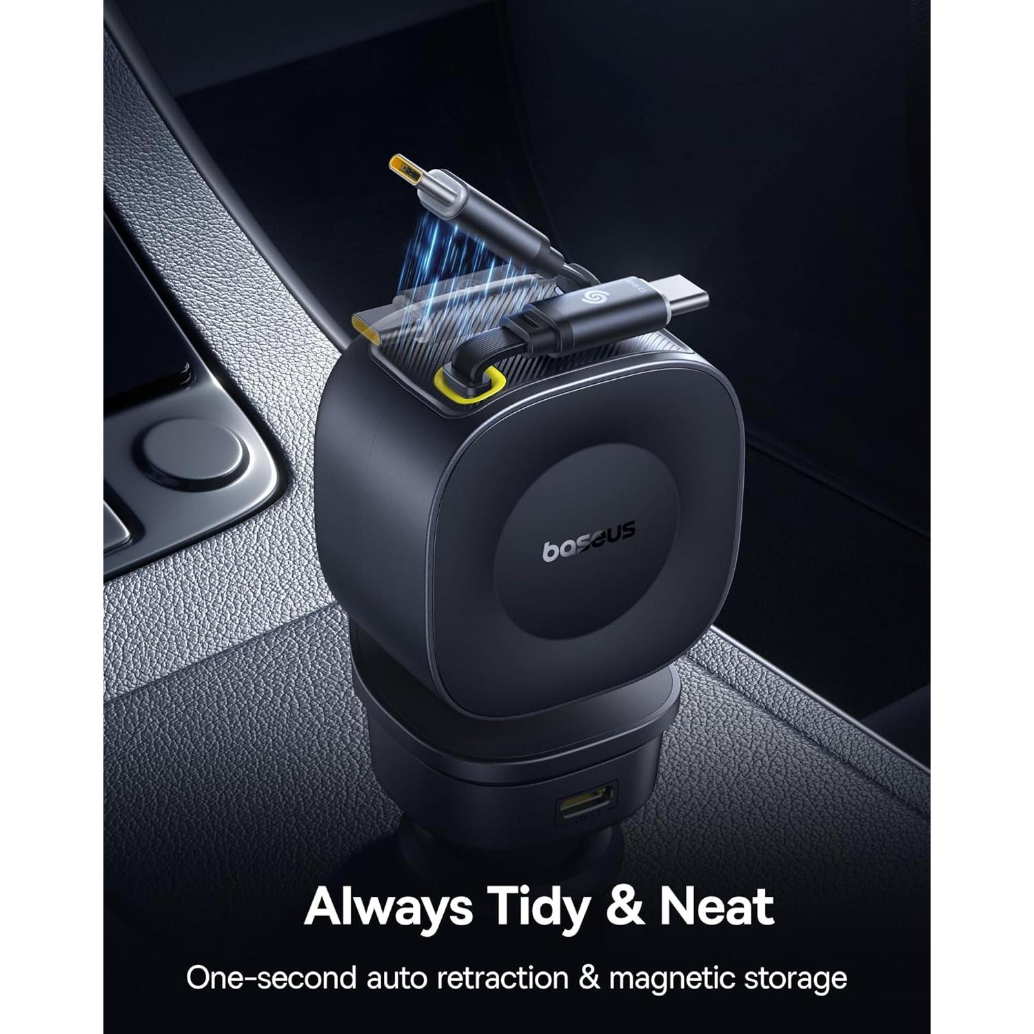 Cargador de Coche Baseus 163W Retráctil USB-C Carga Rápida