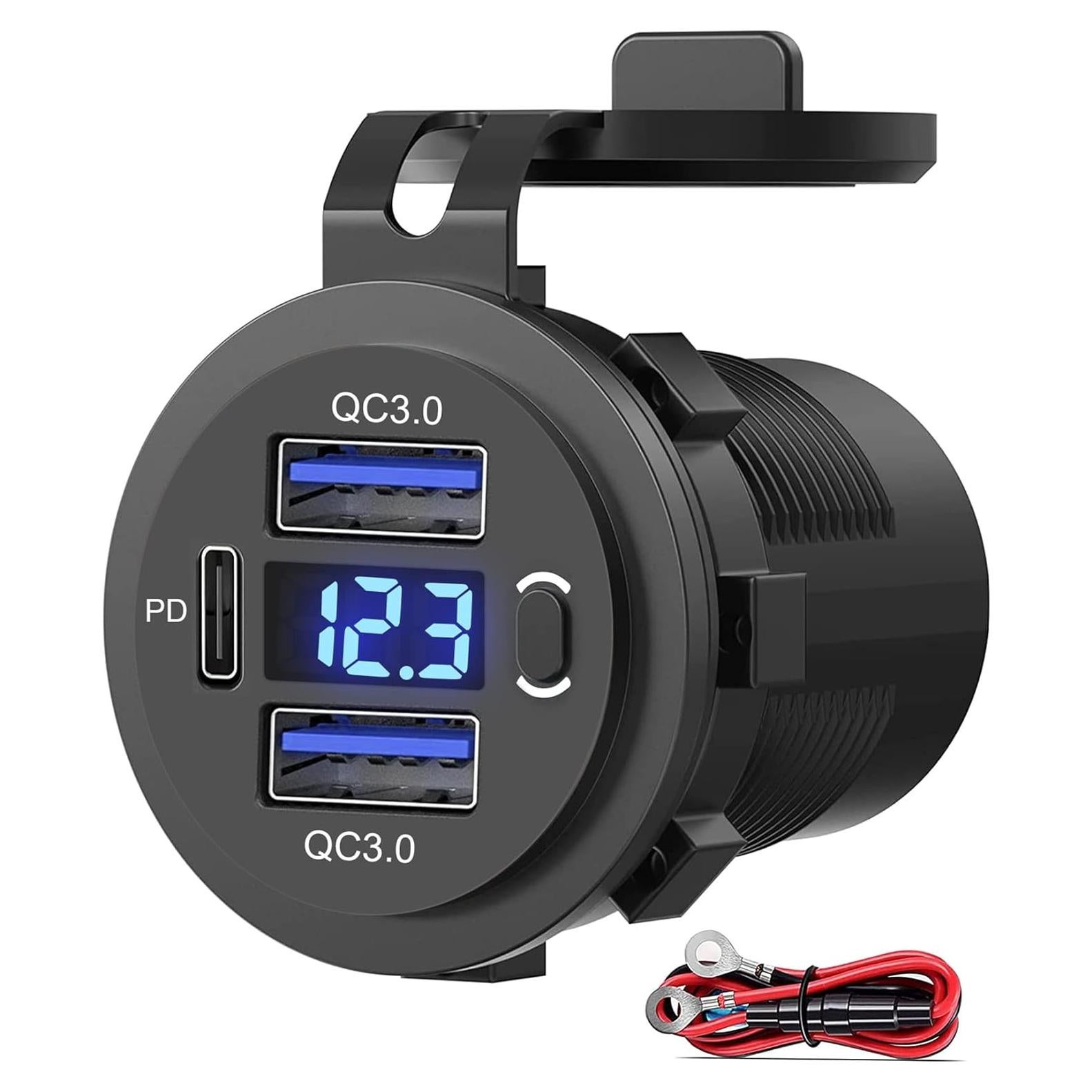 Cargador de coche SUTN USB C PD y QC 3.0, 3 puertos, 12V