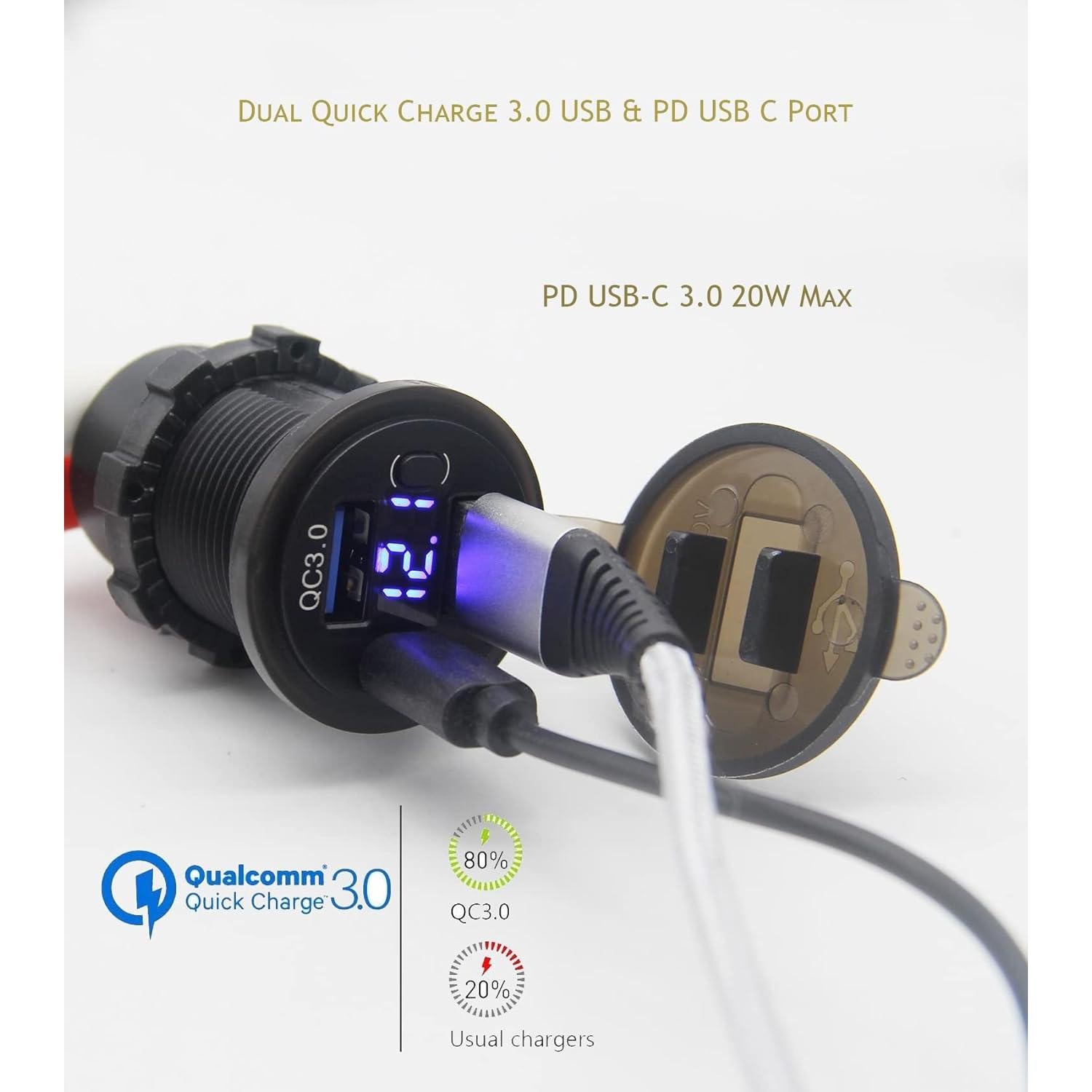 Cargador de coche SUTN USB C PD y QC 3.0, 3 puertos, 12V
