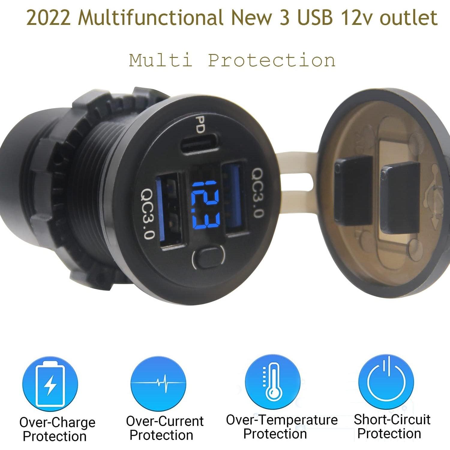 Cargador de coche SUTN USB C PD y QC 3.0, 3 puertos, 12V