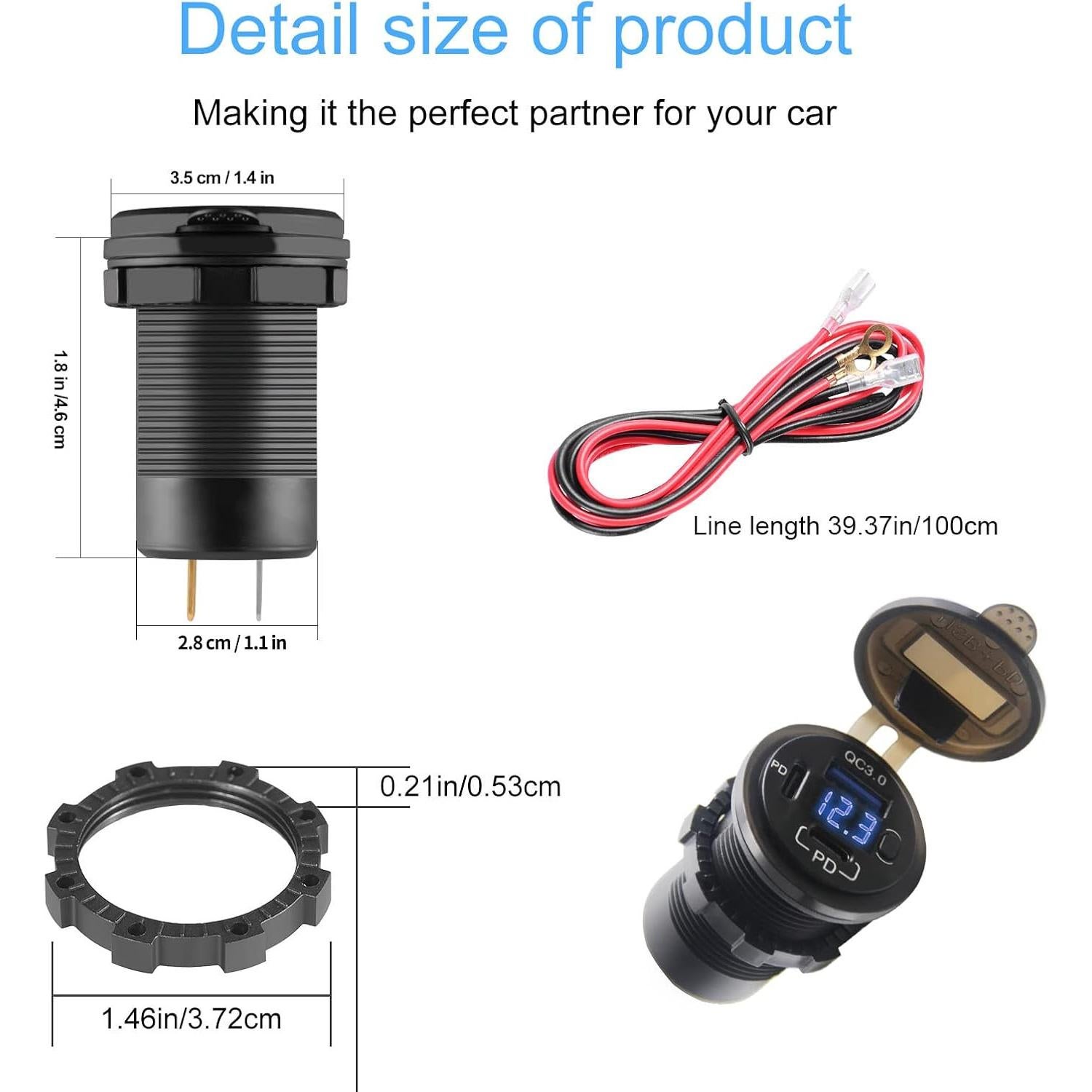Cargador de coche SUTN USB C PD y QC 3.0, 3 puertos, 12V