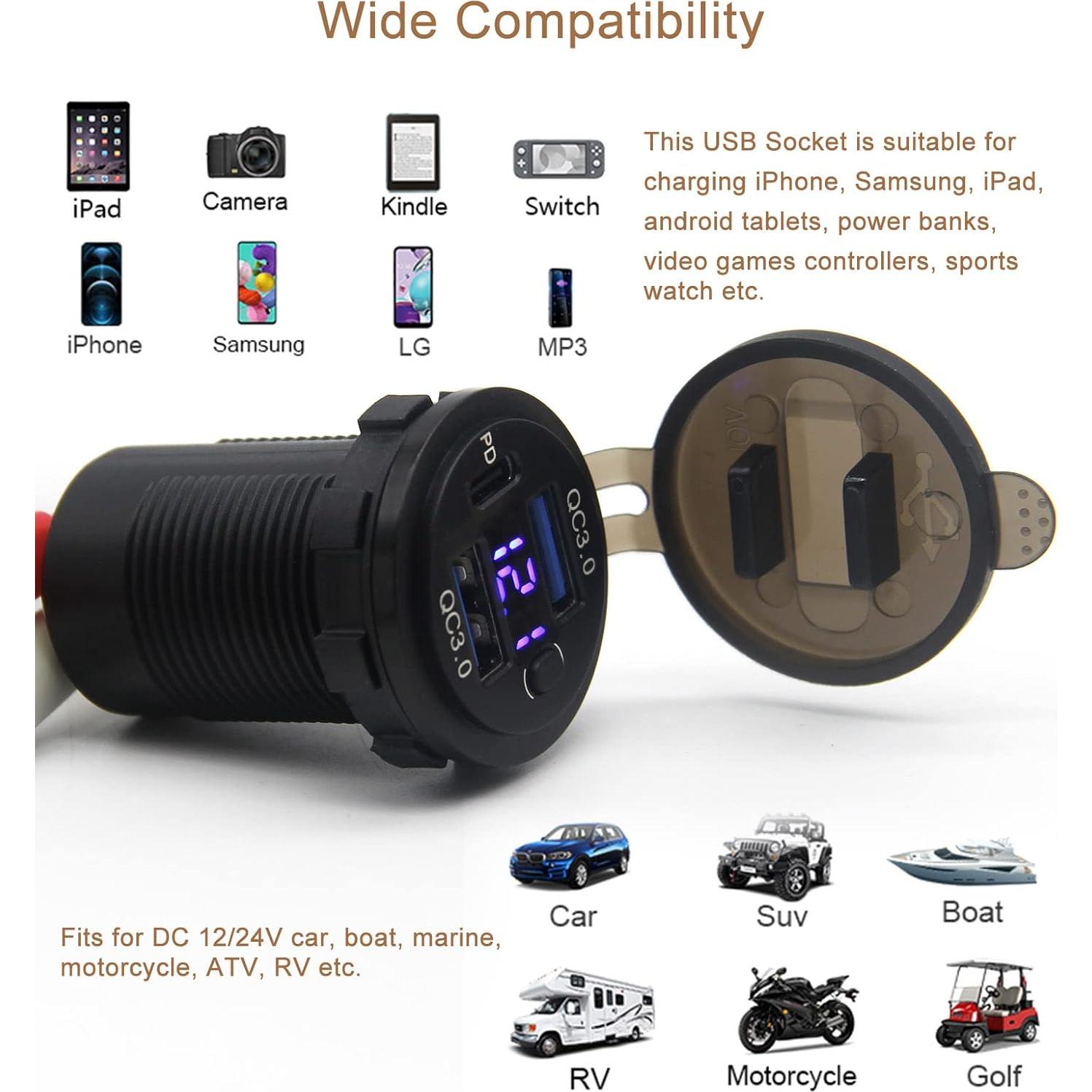 Cargador de coche SUTN USB C PD y QC 3.0, 3 puertos, 12V