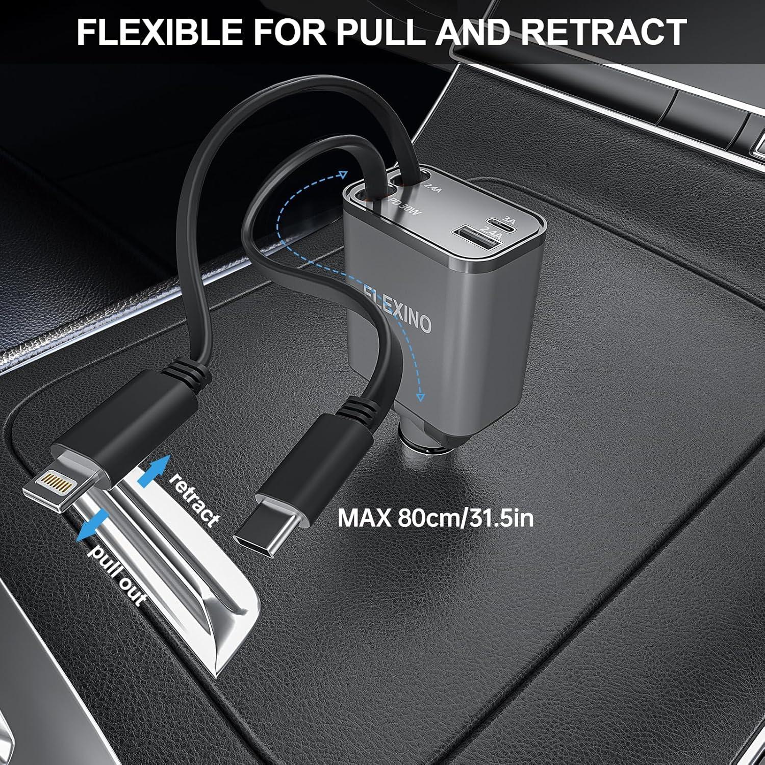 Cargador de coche Flexino 4 en 1 USB C 69W para iPhone 16