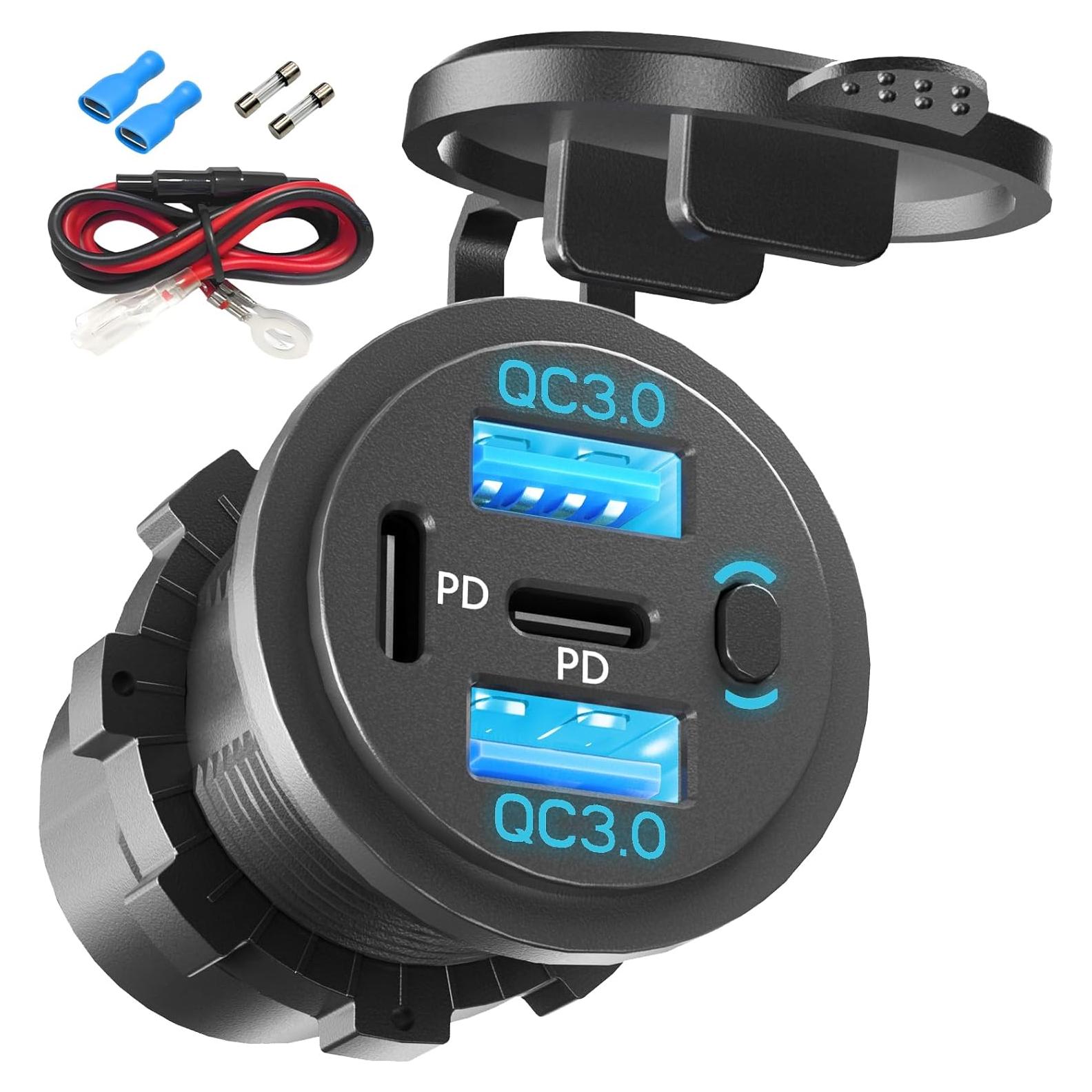 Cargador de Coche VANONE 4 Puertos USB QC3.0 y PD 12V