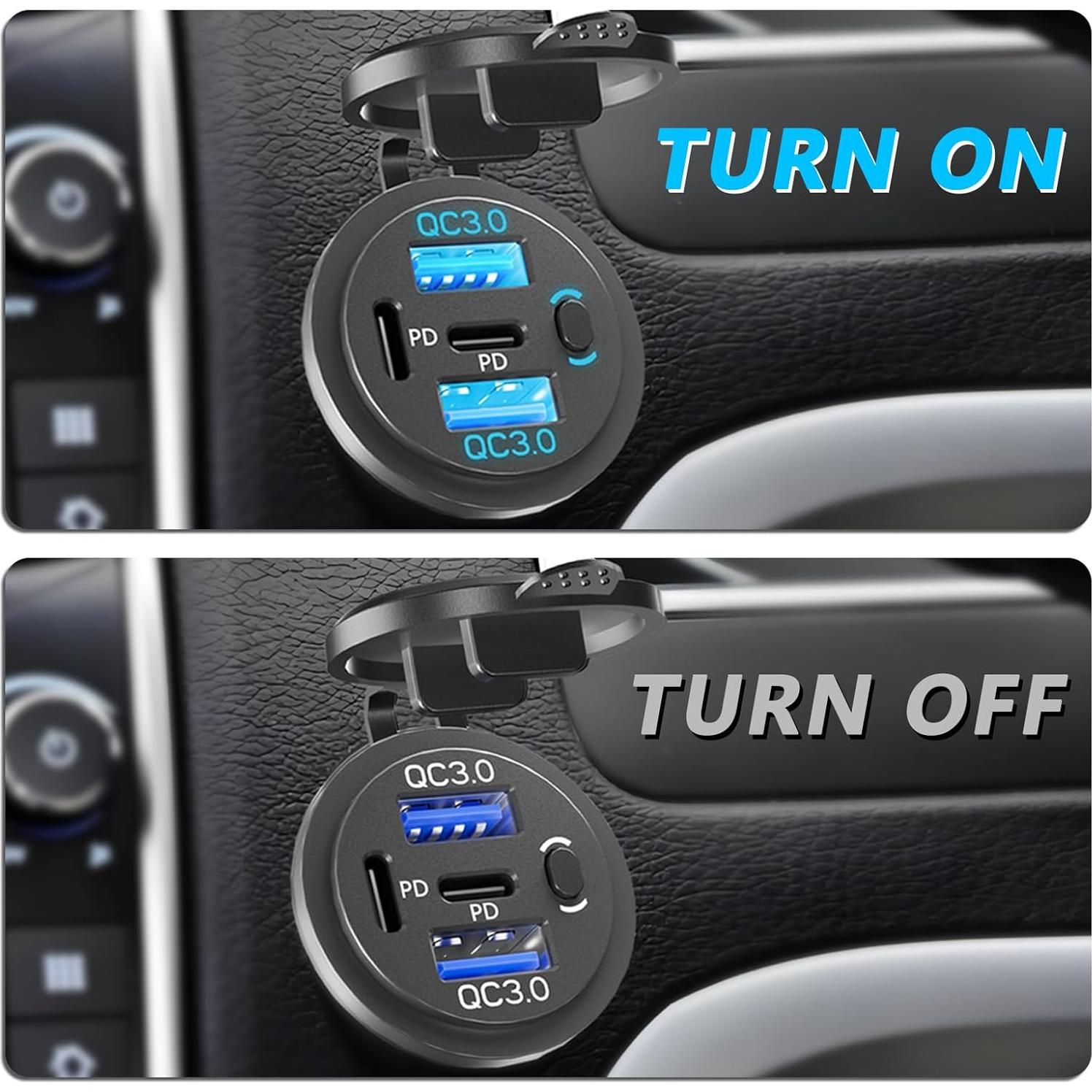 Cargador de Coche VANONE 4 Puertos USB QC3.0 y PD 12V