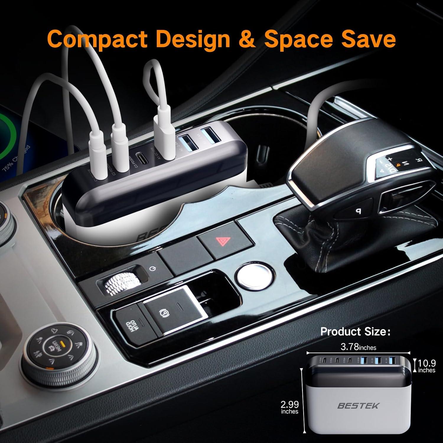 Cargador de Coche USB Multi Puertos BESTEK 125W Carga Rápida