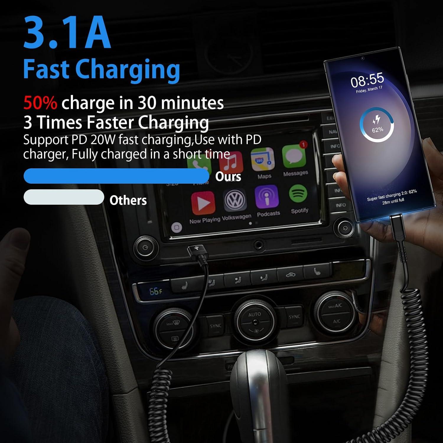 Cable USB C Enrollado VIFIGEN 0.91m Carga Rápida para iPhone y Samsung