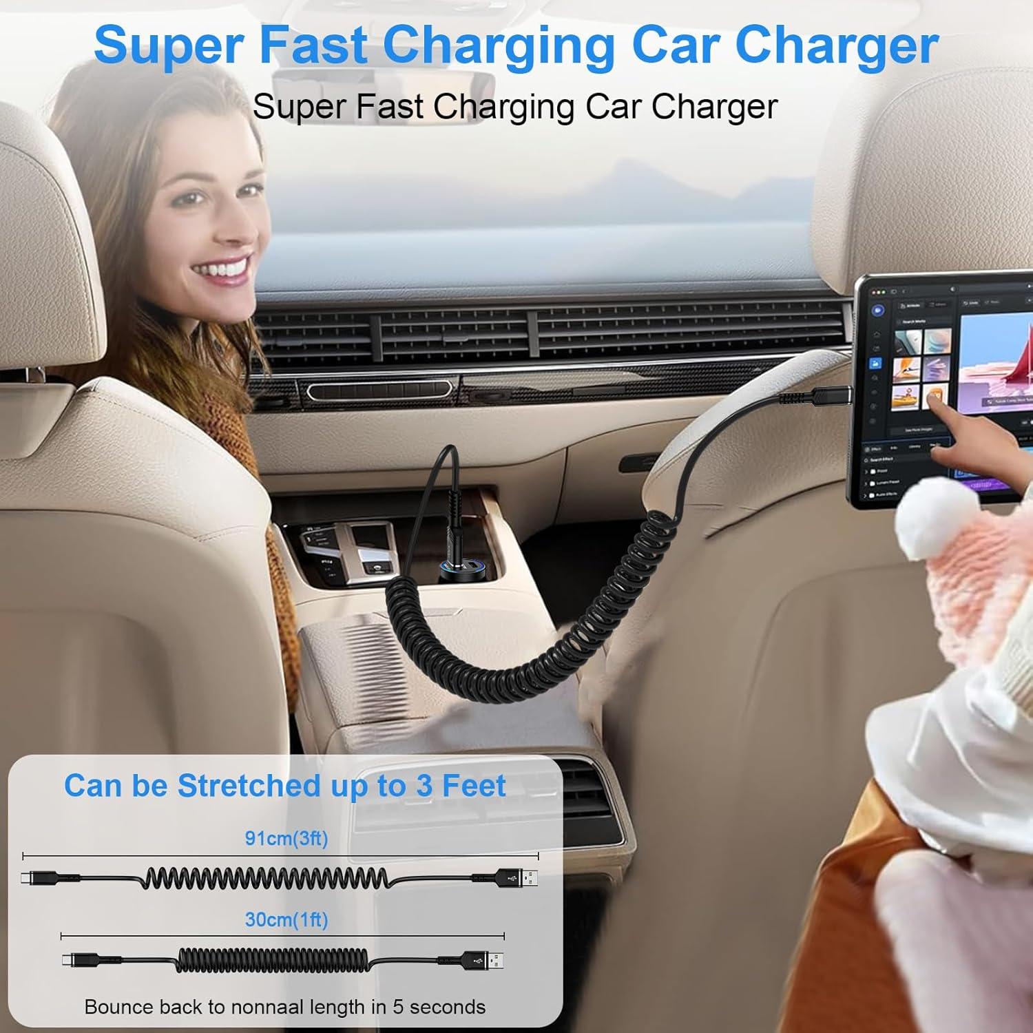 Cable USB C Enrollado VIFIGEN 0.91m Carga Rápida para iPhone y Samsung