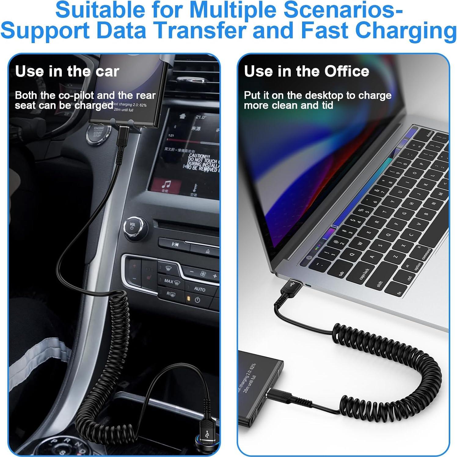 Cable USB C Enrollado VIFIGEN 0.91m Carga Rápida para iPhone y Samsung