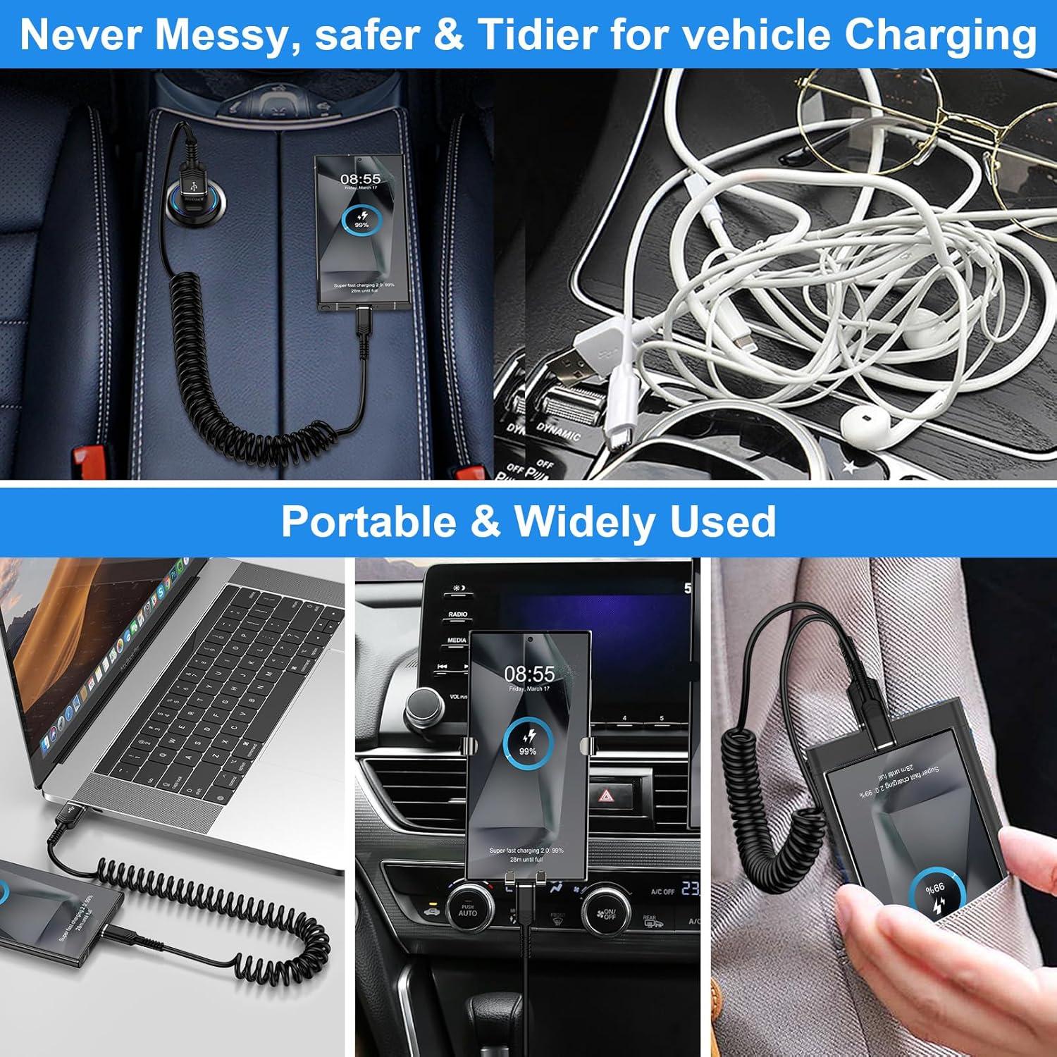 Cable USB C Enrollado VIFIGEN 0.91m Carga Rápida para iPhone y Samsung