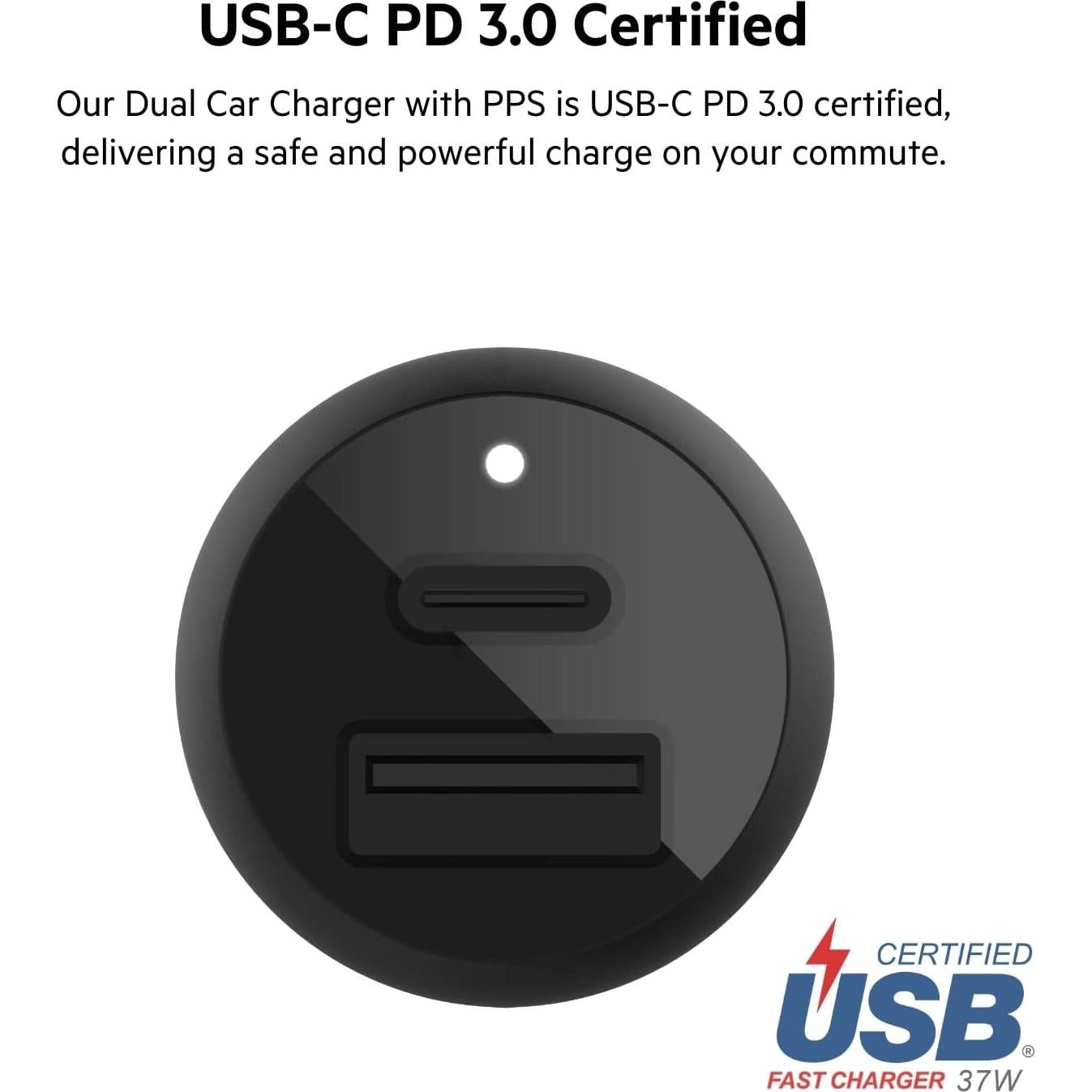 Cargador de coche Belkin 37W Doble Puerto USB-C y USB-A