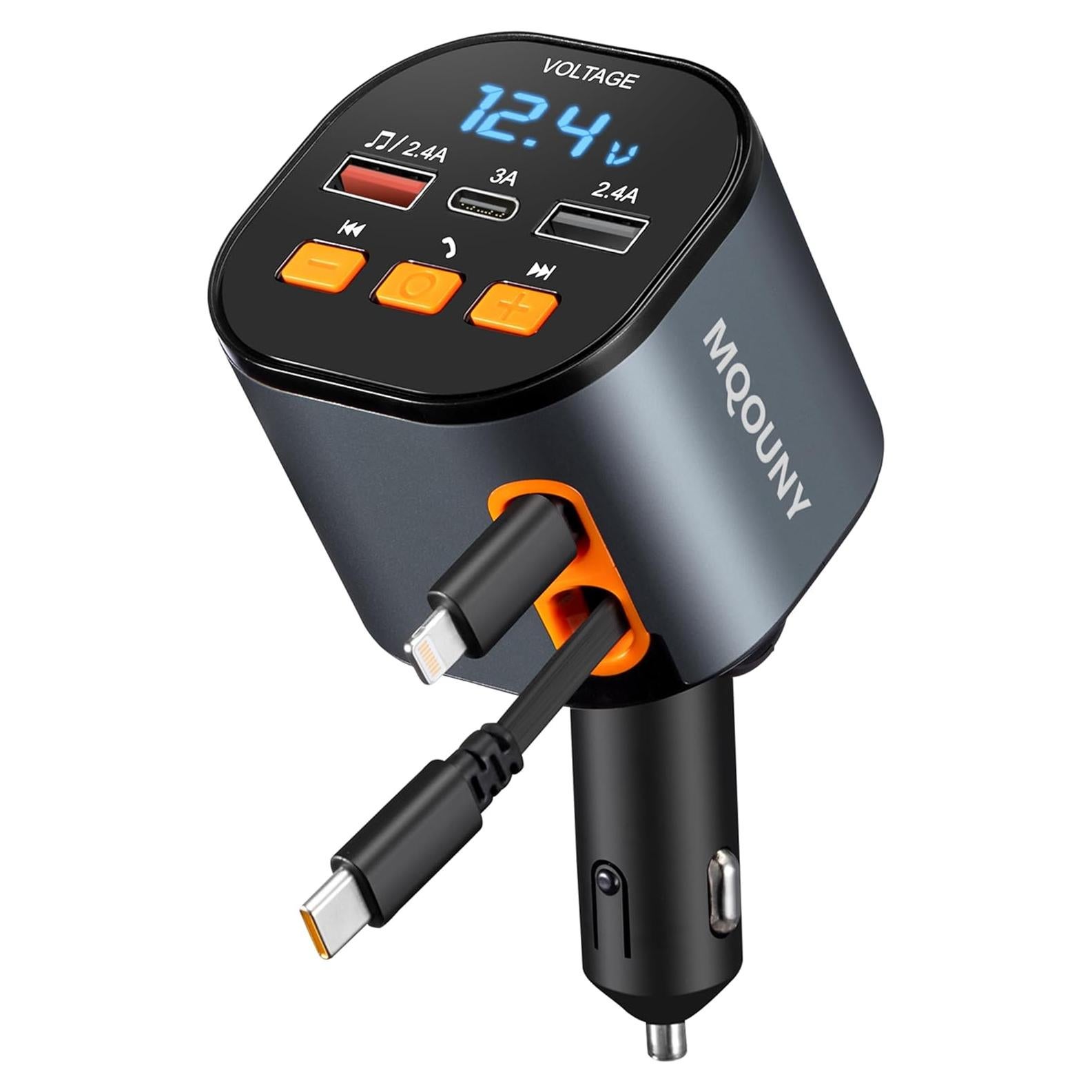 Cargador de Coche Retráctil 5 en 1 MQOUNY 90W Bluetooth 5.3