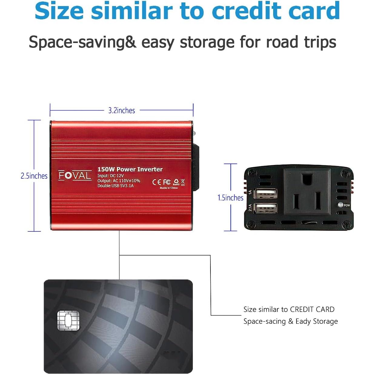 Inversor de Potencia FOVAL 150W 12V a 220V con 2 USB