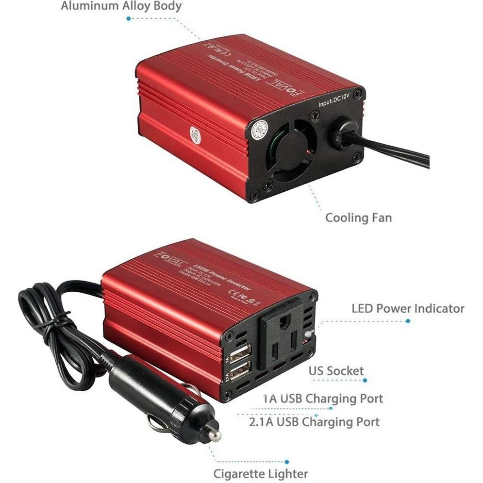 Inversor de Potencia FOVAL 150W 12V a 220V con 2 USB