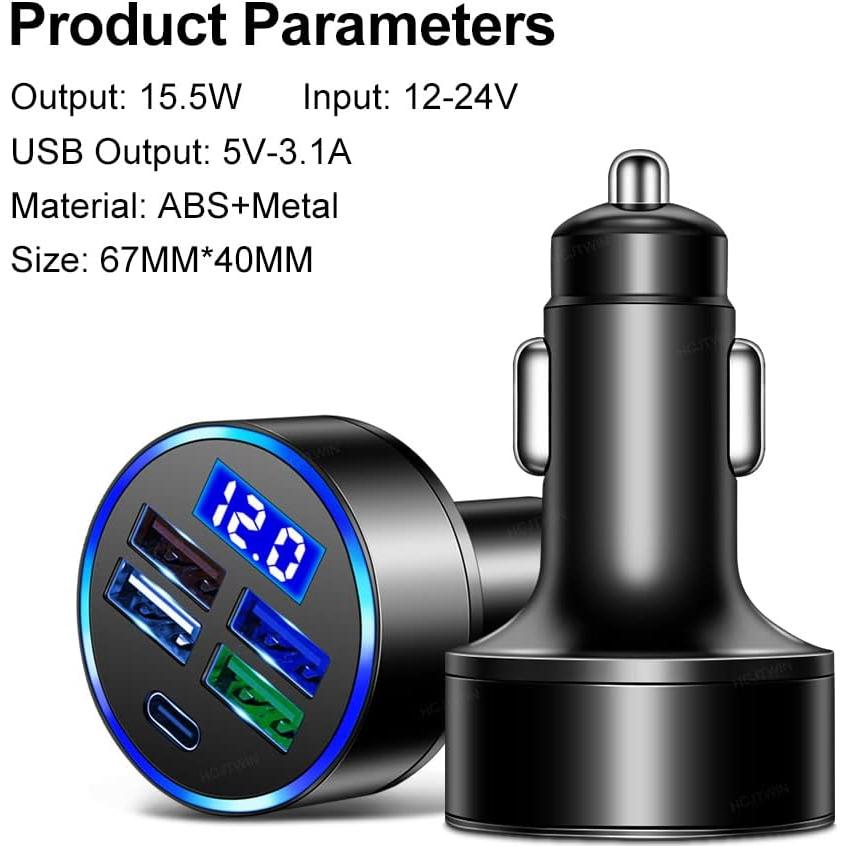 Cargador de coche Aokdom 5 Puertos USB Tipo C Rápido 15.5W