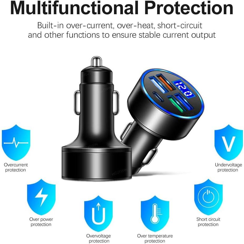 Cargador de coche Aokdom 5 Puertos USB Tipo C Rápido 15.5W