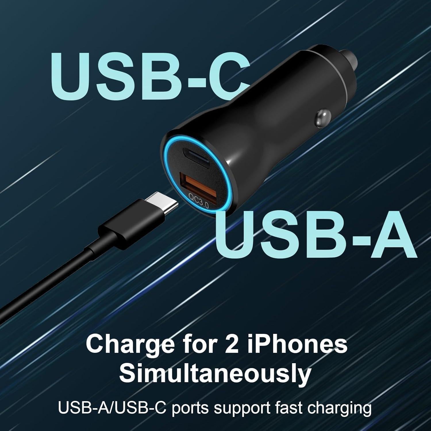Cargador de Coche USB C 43W MFi para iPhone 16 15 con Cable 1m