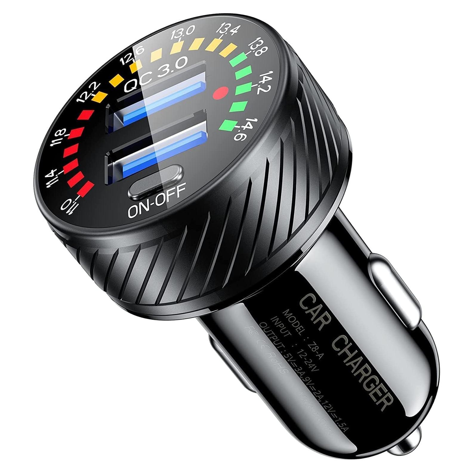 Cargador de Coche Kewig 36W USB Dual con Voltímetro y LED
