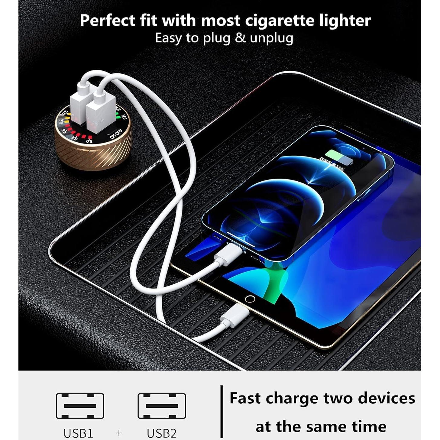 Cargador de Coche Kewig 36W USB Dual con Voltímetro y LED