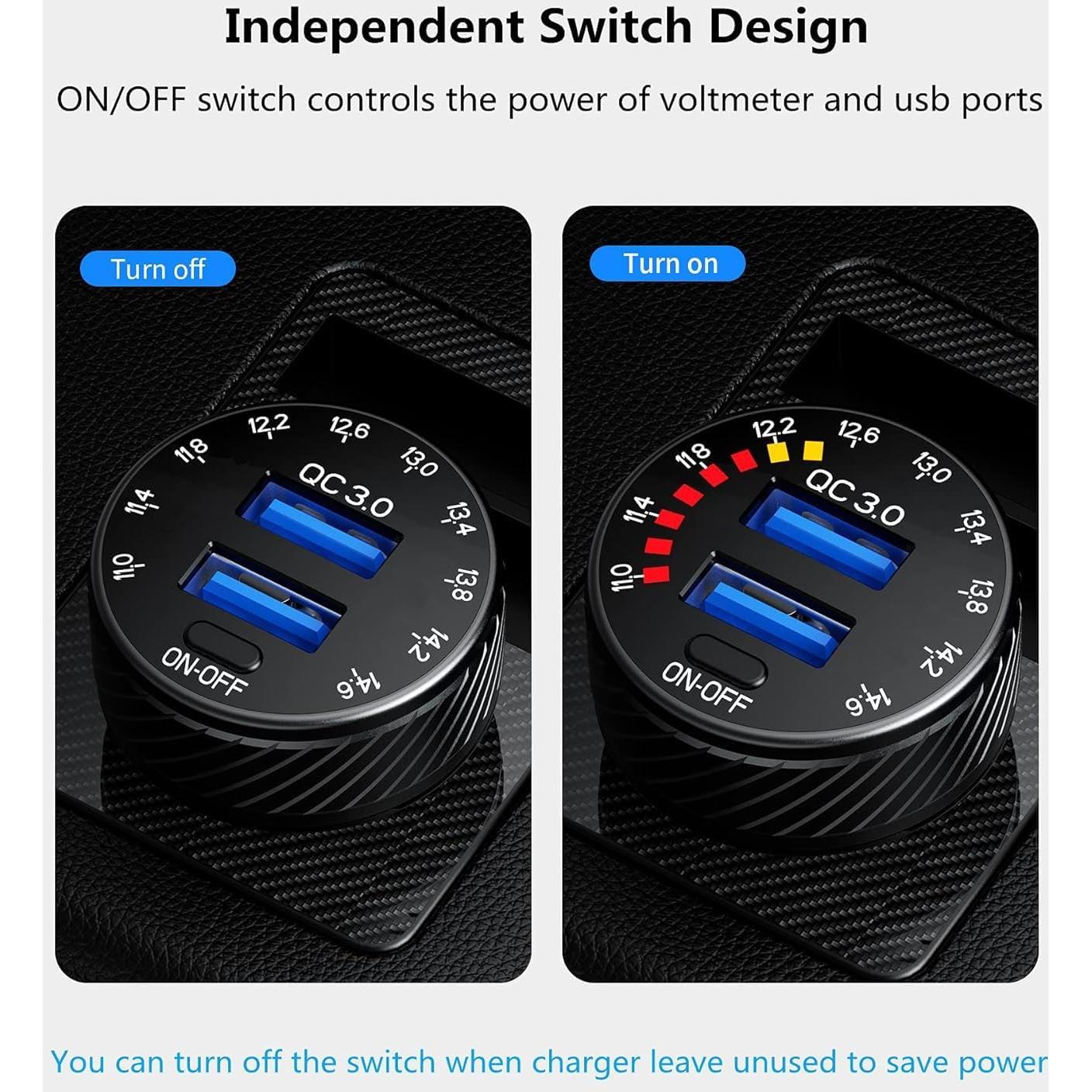 Cargador de Coche Kewig 36W USB Dual con Voltímetro y LED