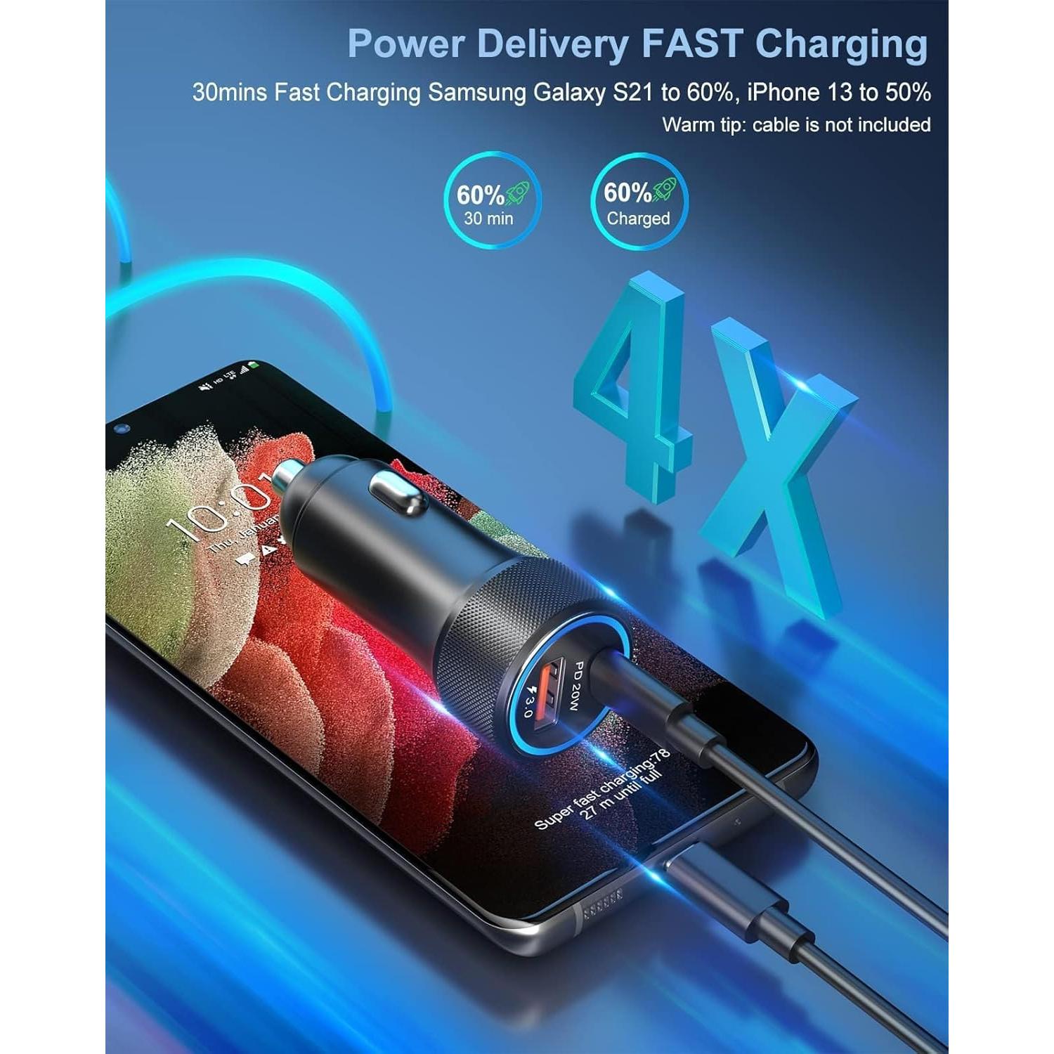 Cargador de coche USB C Eversame 38W 12V 2 paquetes carga rápida