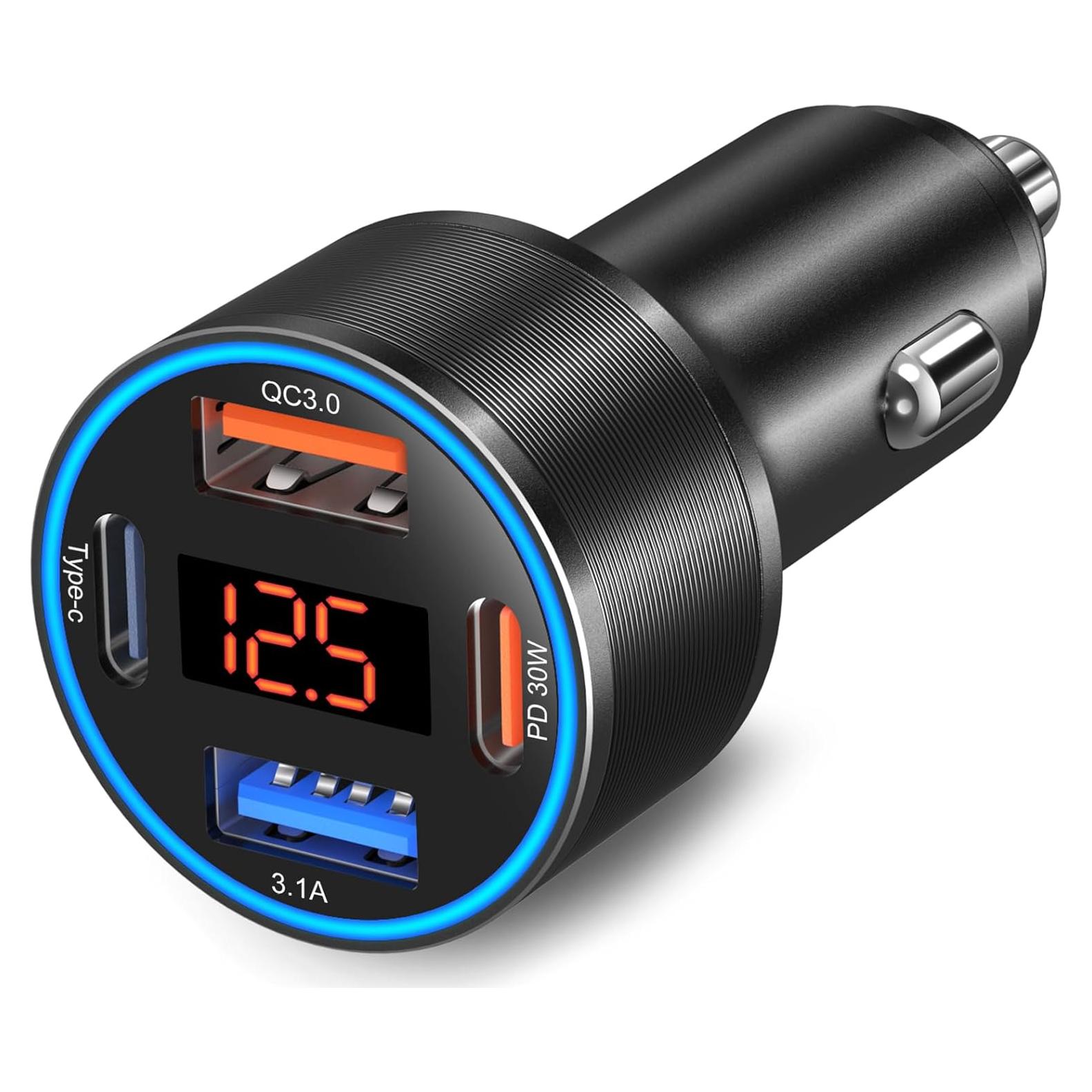 Cargador de coche USB-C 65W Bangfun 4 puertos con voltímetro