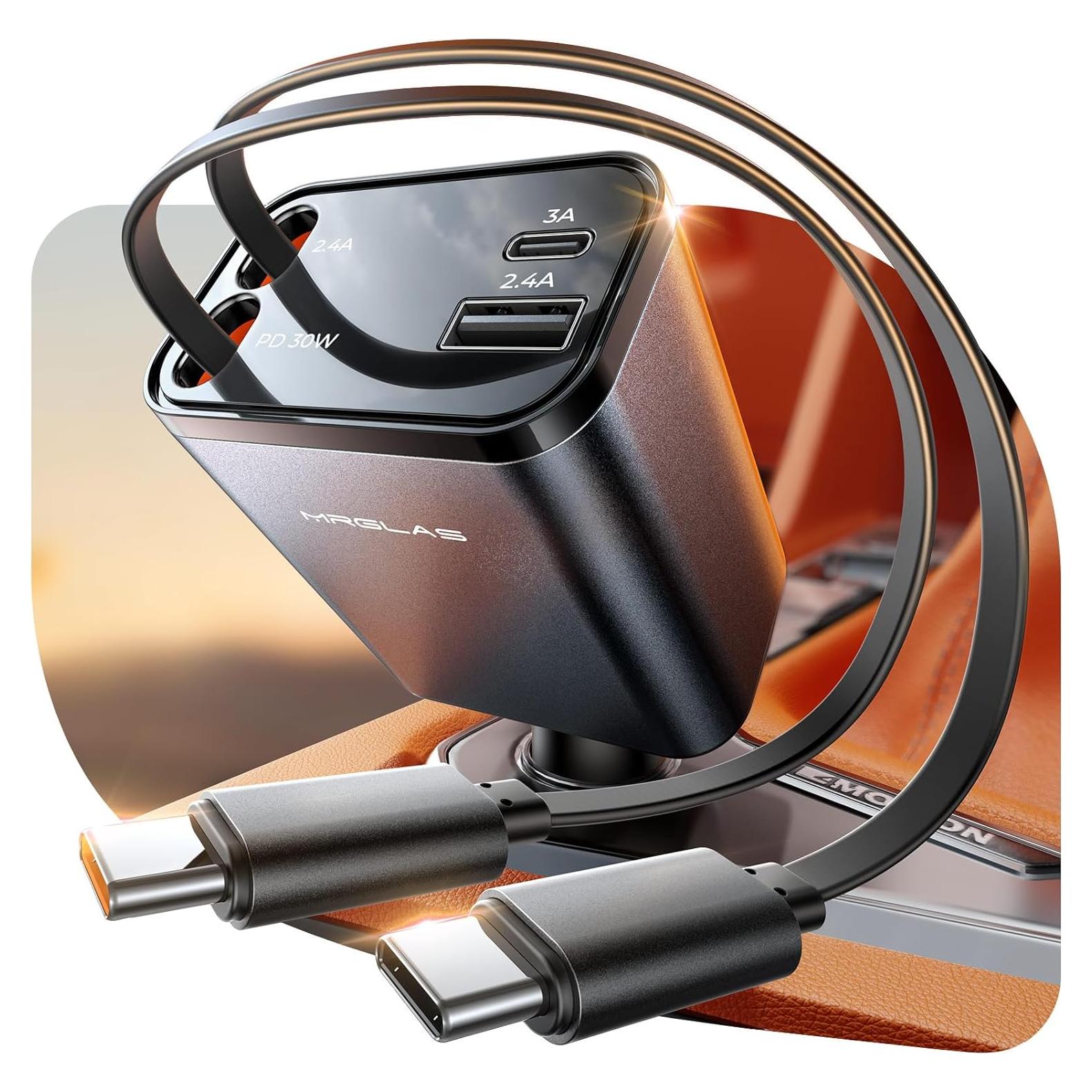 Cargador de Coche Retráctil MRGLAS 69W 4 en 1 USB-C