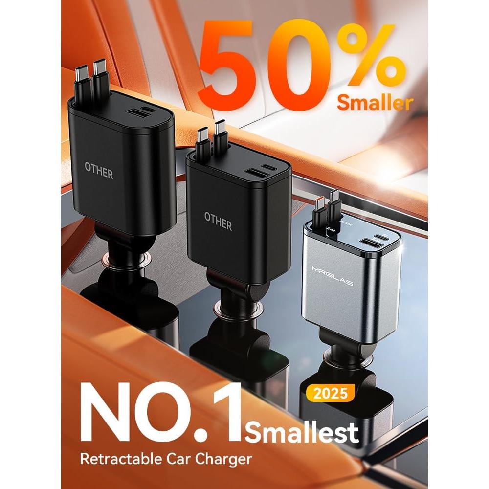 Cargador de Coche Retráctil MRGLAS 69W 4 en 1 USB-C