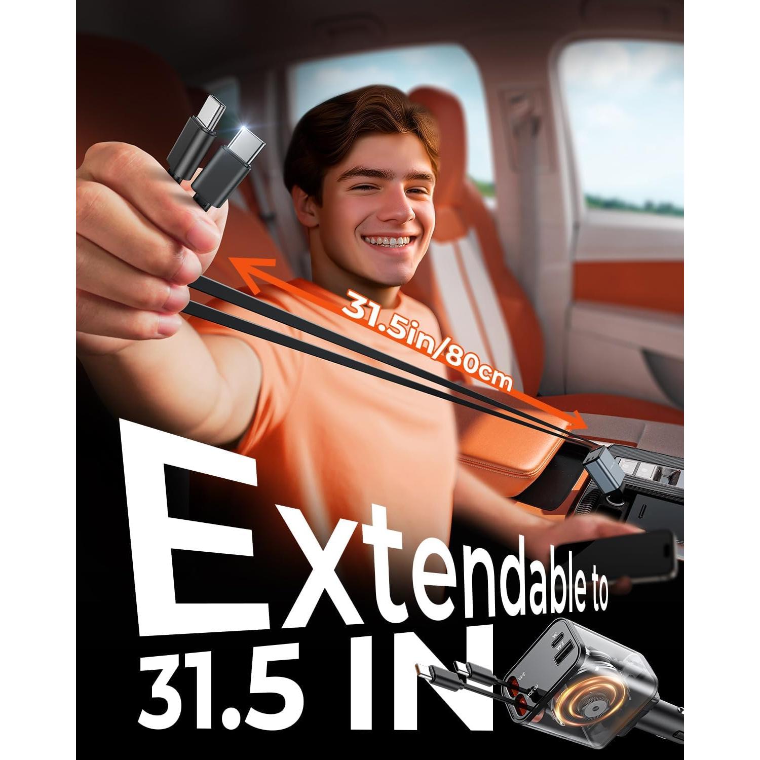 Cargador de Coche Retráctil MRGLAS 69W 4 en 1 USB-C