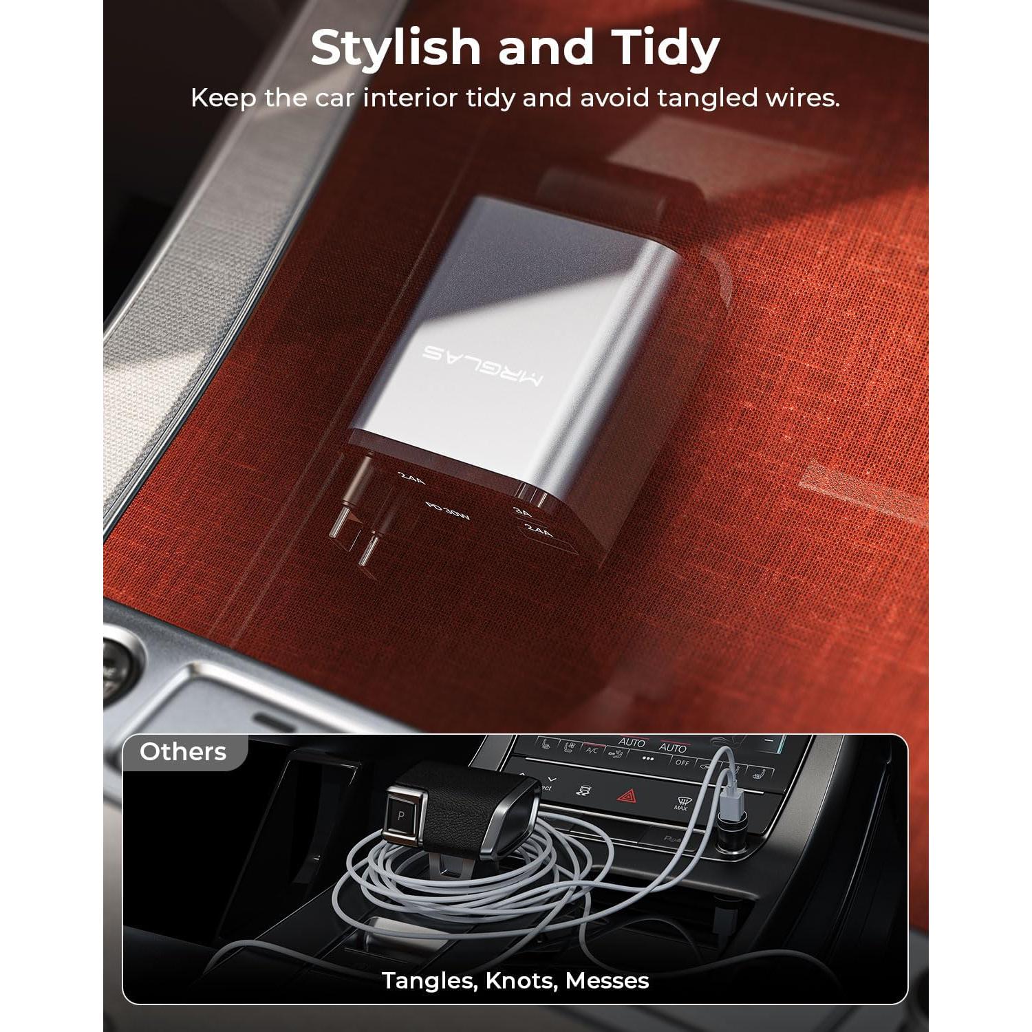 Cargador de Coche Retráctil MRGLAS 69W 4 en 1 USB-C