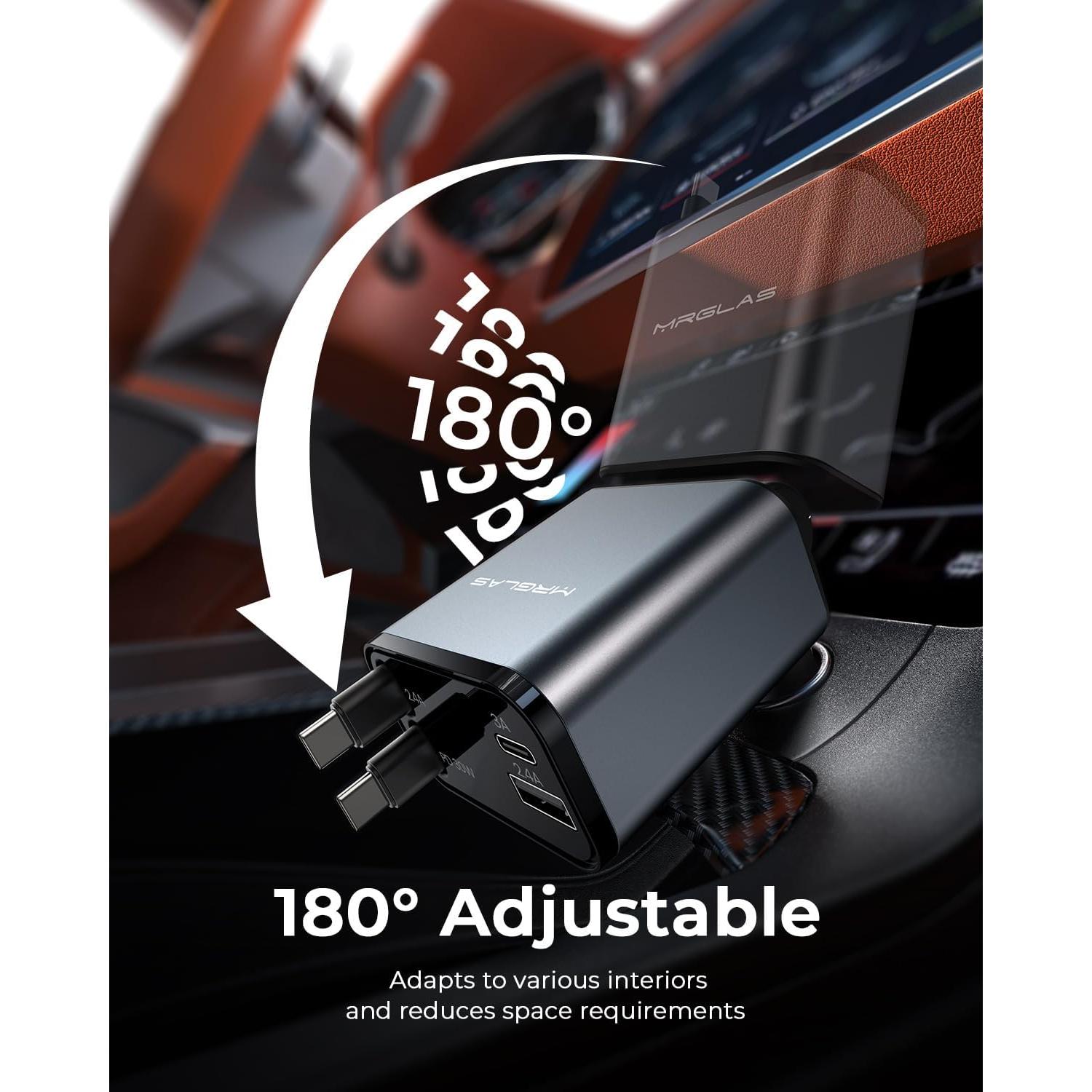 Cargador de Coche Retráctil MRGLAS 69W 4 en 1 USB-C