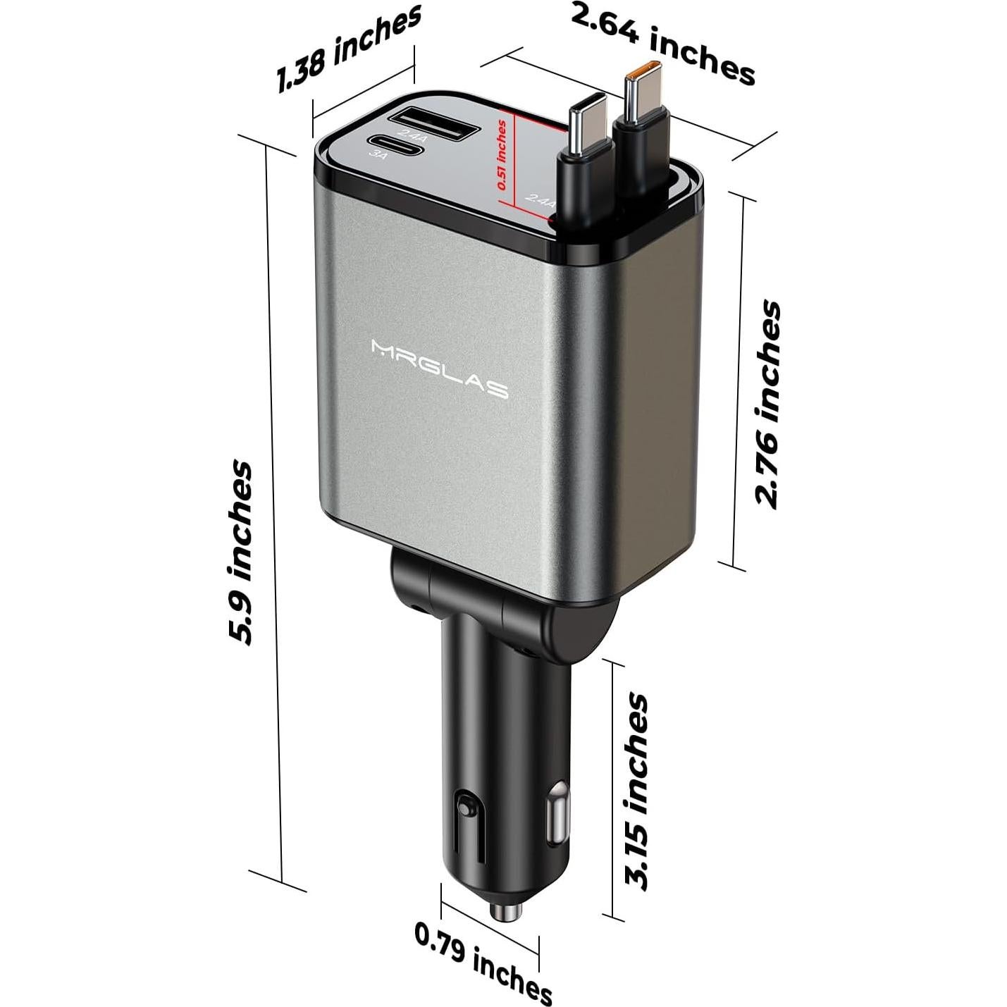 Cargador de Coche Retráctil MRGLAS 69W 4 en 1 USB-C